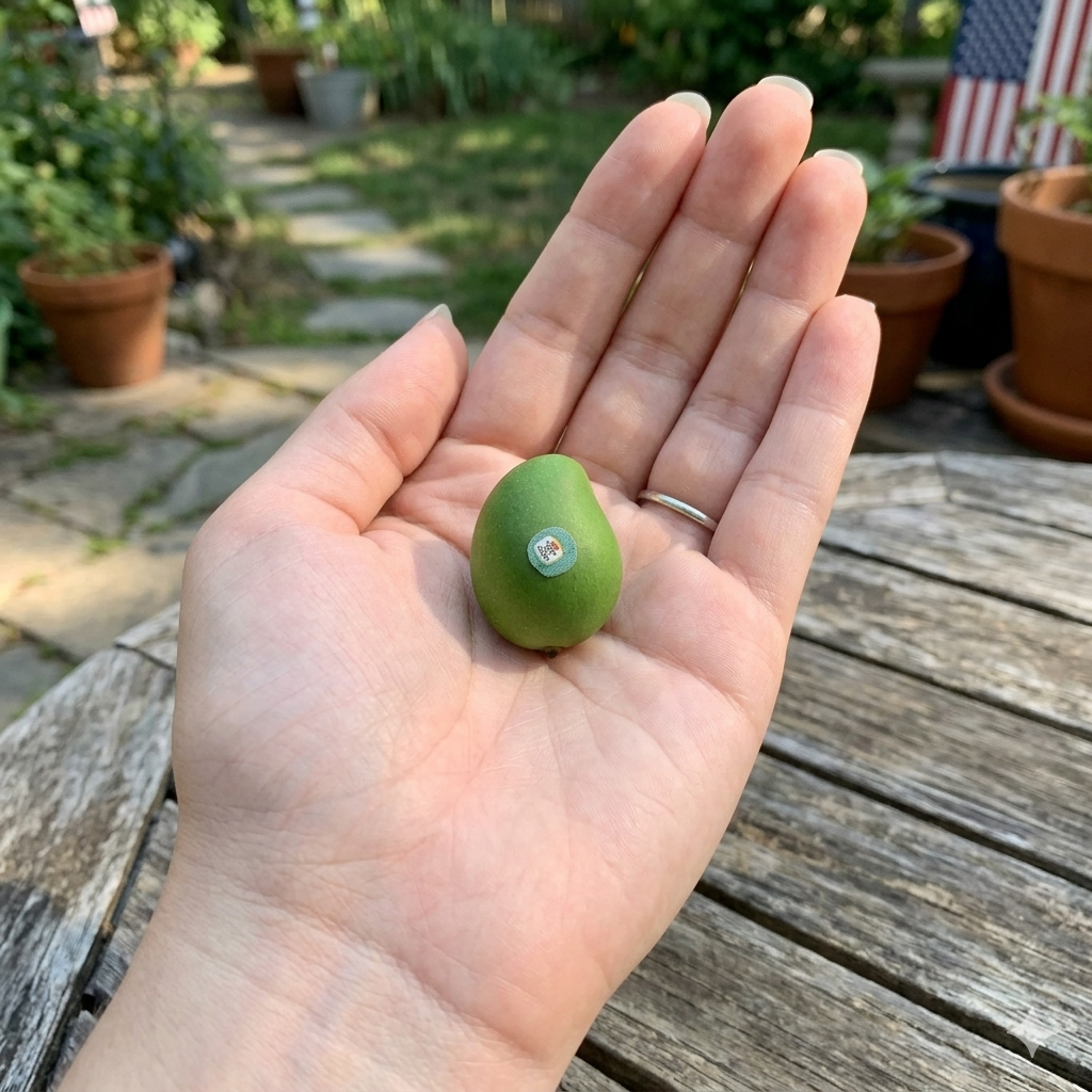 1:6 Scale Miniature Green Mango – Dollhouse Realistic Thai Green Mango with Price Sticker, Handmade Polymer Clay Tropical Fruit for Blythe BJD Diorama