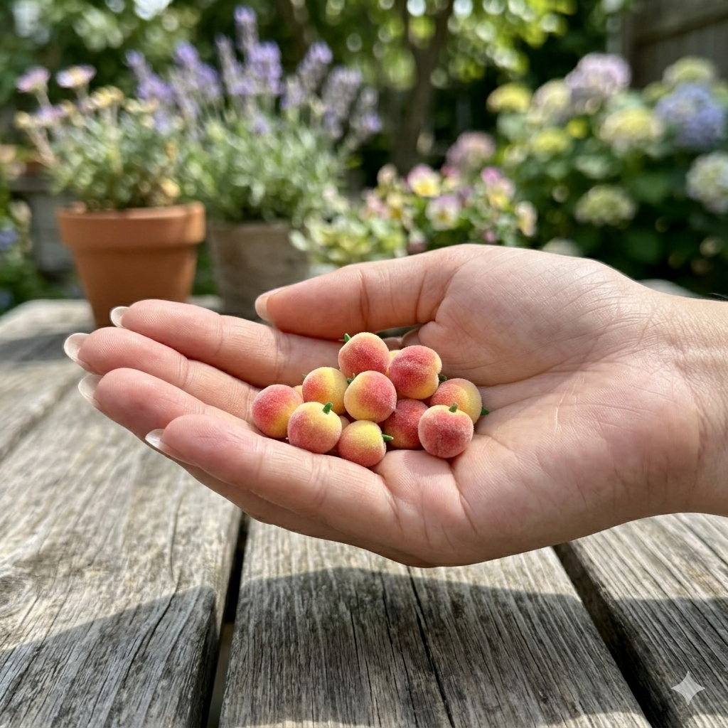 1:6 Scale Miniature Fuzzy Peach Set โ Dollhouse Realistic Blush Pink Baby Peach with Stem, Handmade Polymer Clay Fruit Market Food for Blythe BJD Diorama