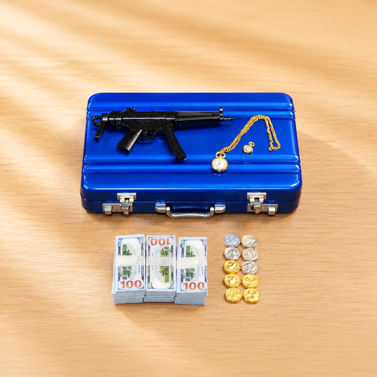 1:6 Scale Miniature Secret Agent Briefcase Set - Blue Tactical Suitcase with Weapons & Cash
