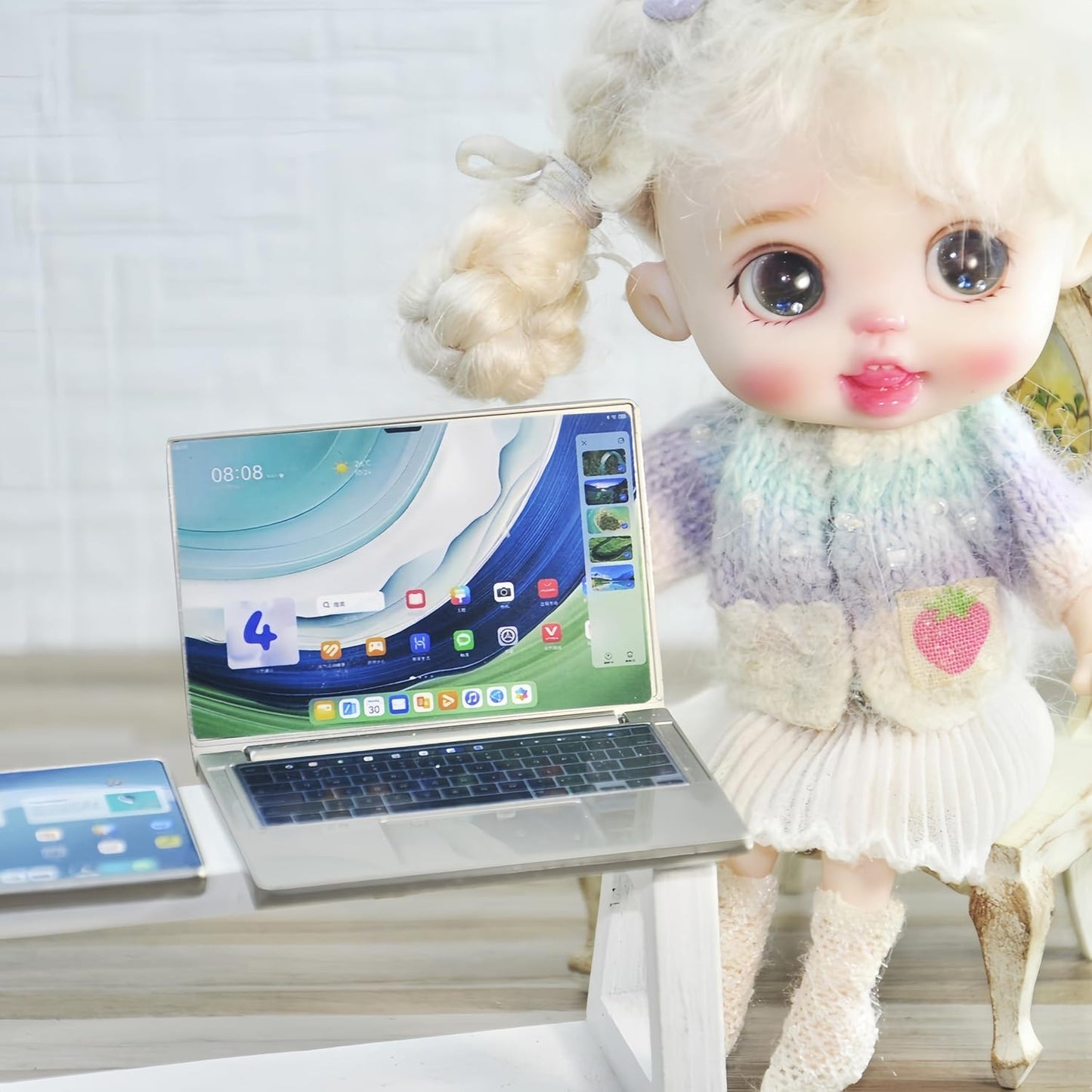 Dollhouse Decoration Miniature Accessories Dollhouse Worlds Smallest Computer Laptop Tablet Phone Simulation Accessories for Doll 1:6 1:12 Miniatures Play Set