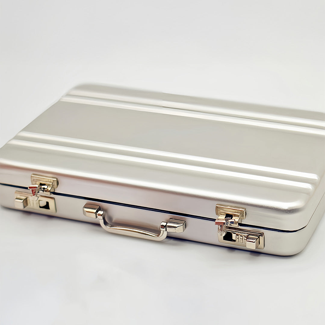 1:6 Silver Alloy Mini Briefcase Set - Creative Model House Decor for Adults, Office Style Replica with Security Case & Money Bundles, Miniature Photography Props