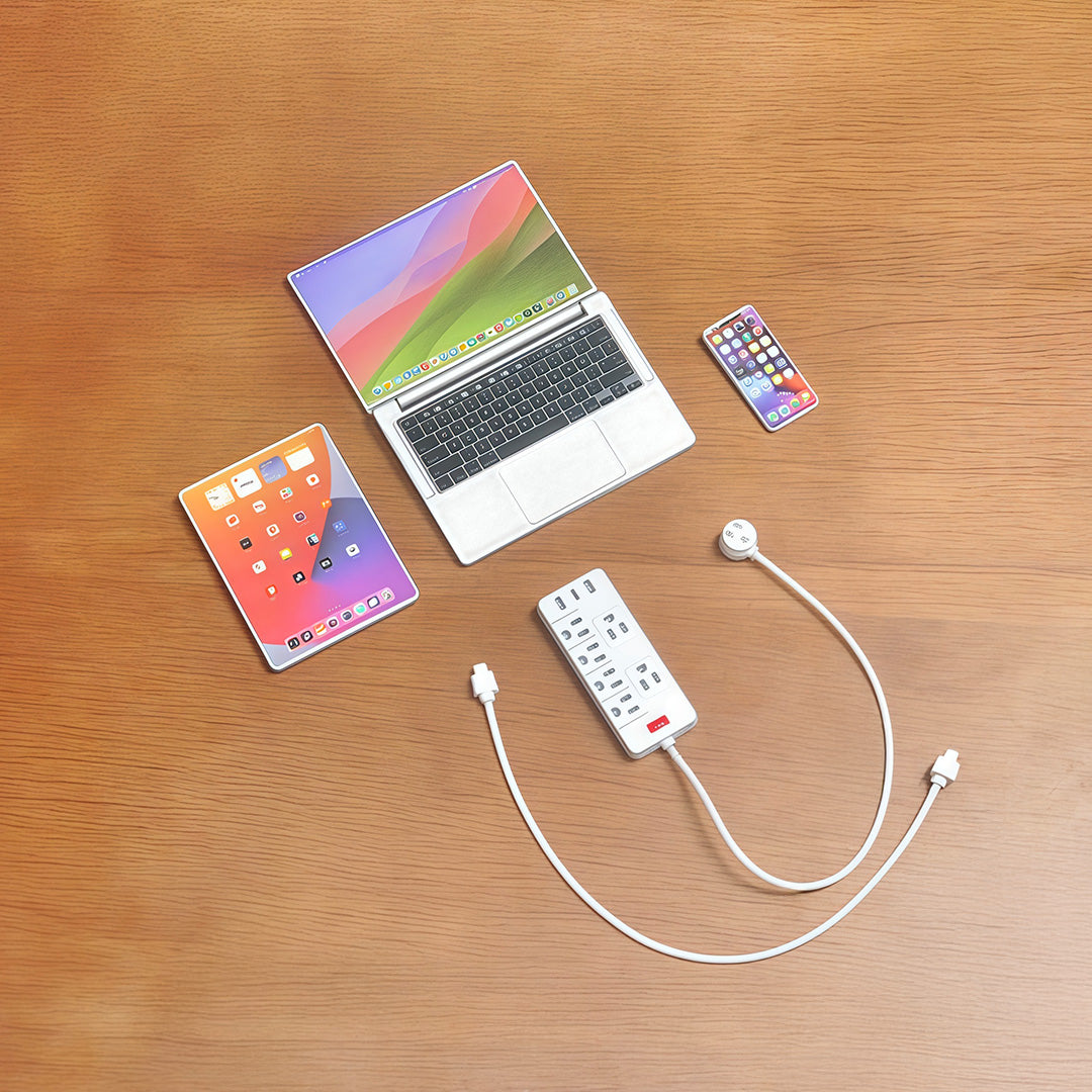 1:6 Scale Miniature Modern Tech Set - Dollhouse Laptop, Tablet, Smartphone & Power Strip - Realistic Office Accessories (Silvery Edition)