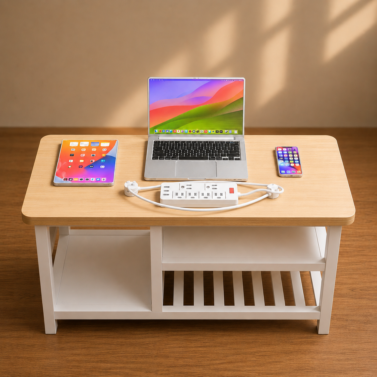 1:6 Scale Miniature Modern Tech Set - Dollhouse Laptop, Tablet, Smartphone & Power Strip - Realistic Office Accessories (Silvery Edition)