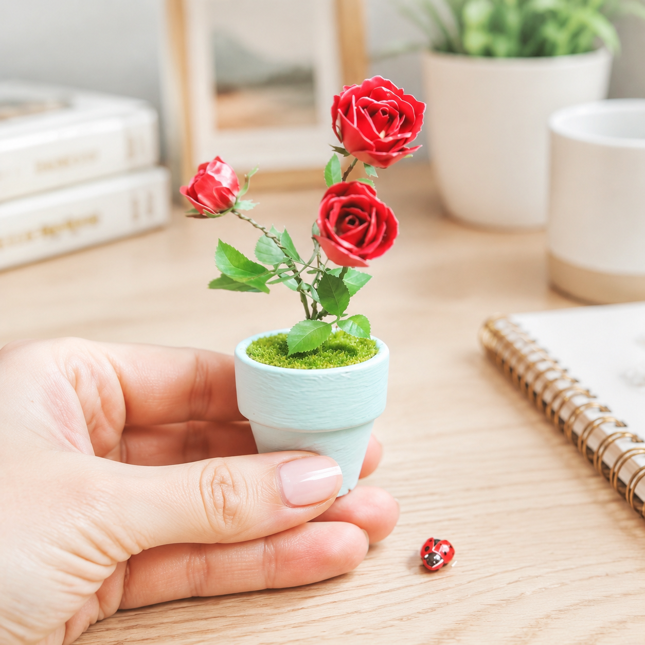 DIY Metal Rose Flower Kit for Adults - 3D Red Rose Model with Mini Pot, Build-Your-Own Metal Flower Puzzle, Relaxing Craft Hobby & Desk Décor Gift, No Glue Assembly Kit (Ages 14+)