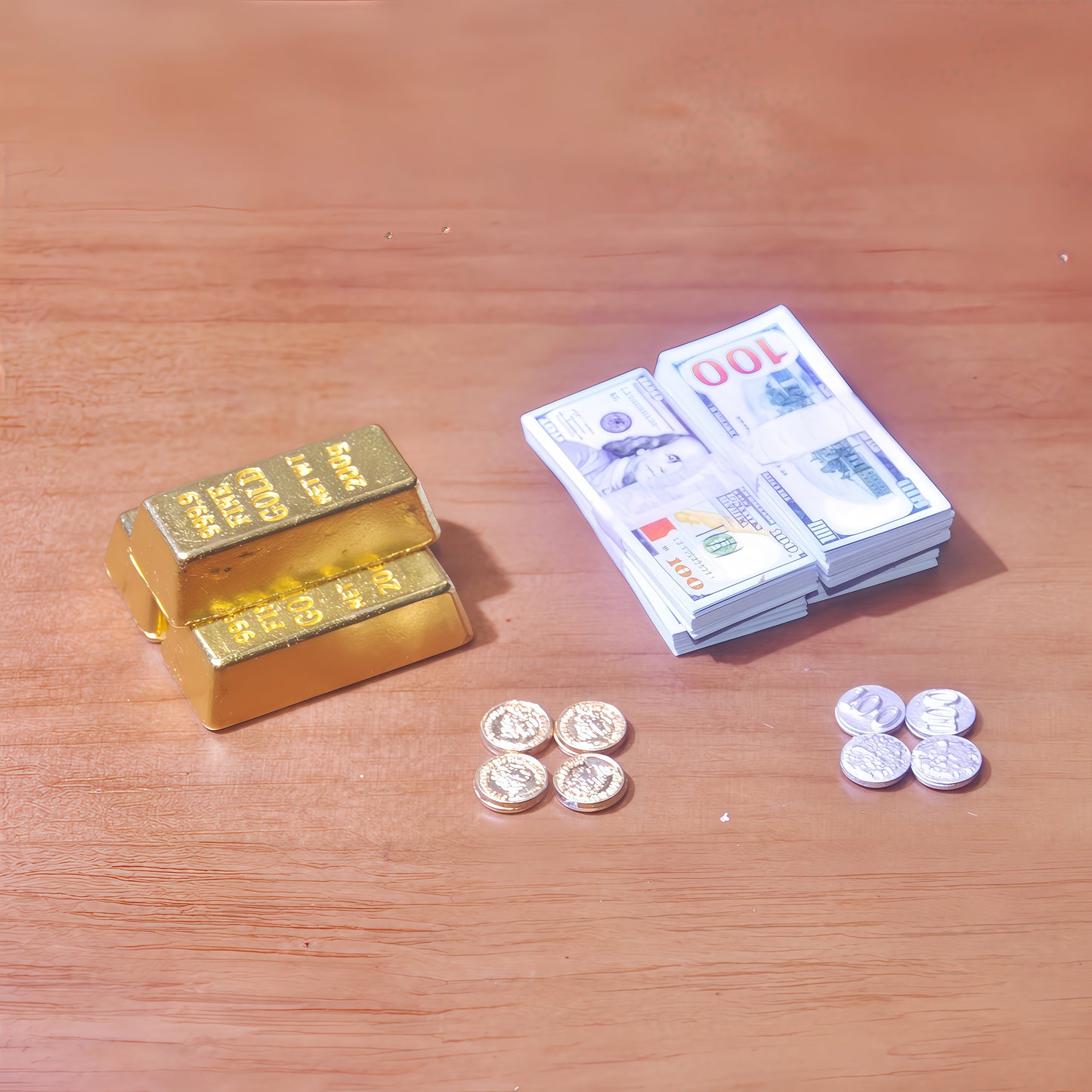 handmade clay miniature gold briefcase money set 1:6 scale fdmini