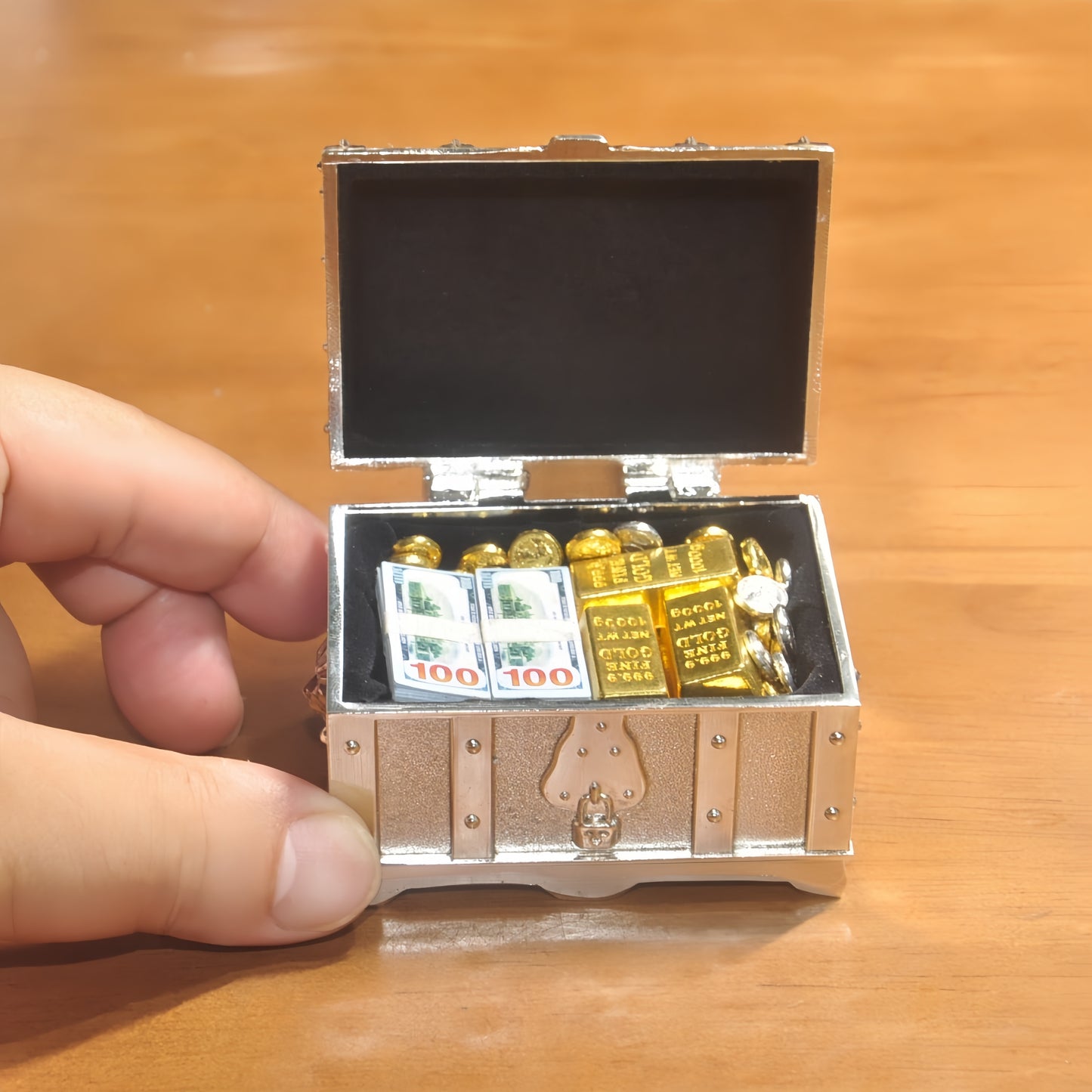 1:6 Scale Miniature Silver Treasure Chest Elite Set - Includes Bullion, Coins & Cash