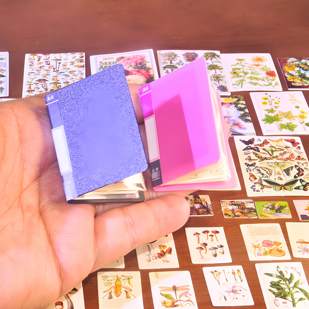 48-Piece Miniature Dollhouse Plant Posters & Flower Art Postcards with 2 Sets of A4 Office File Folder Miniature Scenes - Ideal for Creative Gifts and Unique Novelty Collectibles for Ages 14+