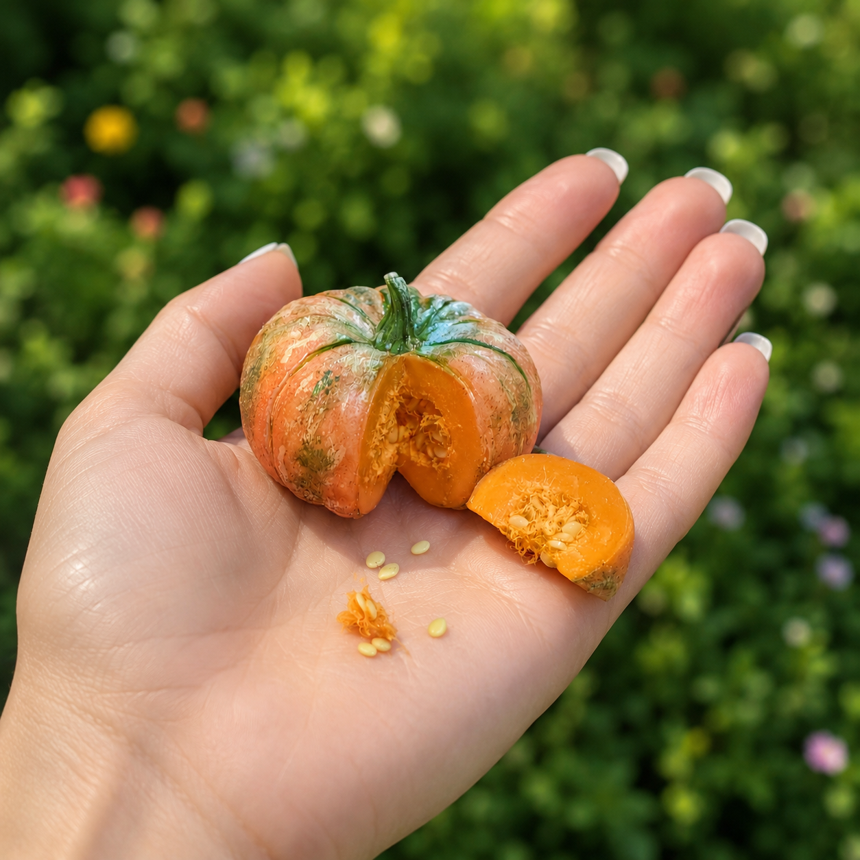 2Pcs Miniature Pumpkin Set – Hand-Sculpted 1:6 Scale Dollhouse Pumpkin with Cut Wedge, Seeds and Pulp, Realistic Tiny Fall Squash for Blythe & Barbie Halloween Dioramas, Resin Jewelry & Polymer Clay Food Miniatures
