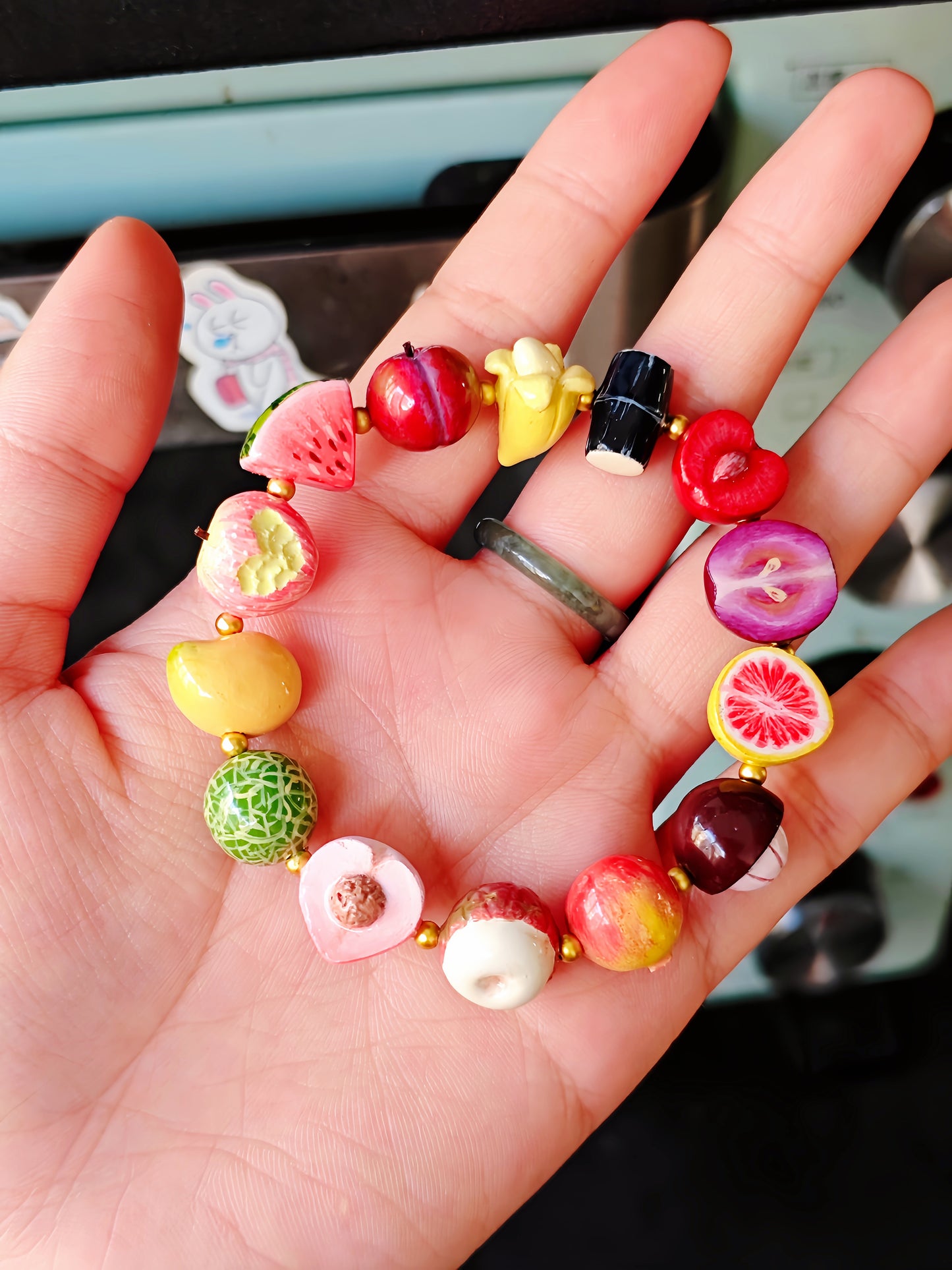 miniature fruit charm bracelet with mangosteen and lychee fdmini
