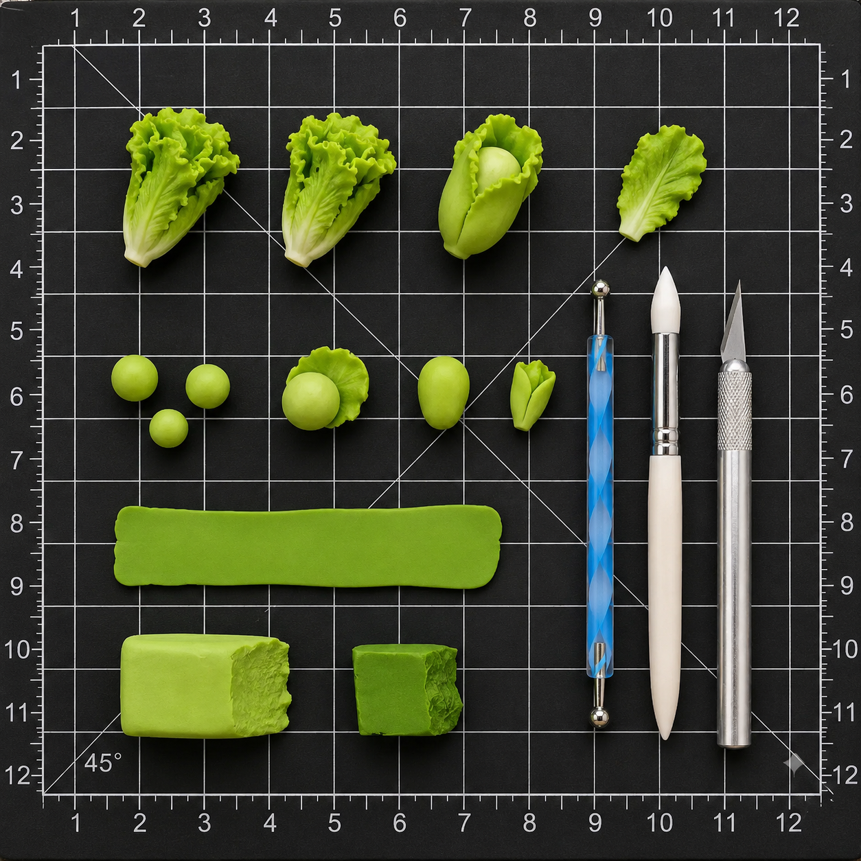 6Pcs Miniature Lettuce Set – Hand-Sculpted 1:6 Scale Baby Romaine Lettuce Heads, Realistic Tiny Green Vegetable for Blythe & Barbie Dollhouse Kitchens, Salad & Burger Dioramas, Resin Jewelry & Polymer Clay Food