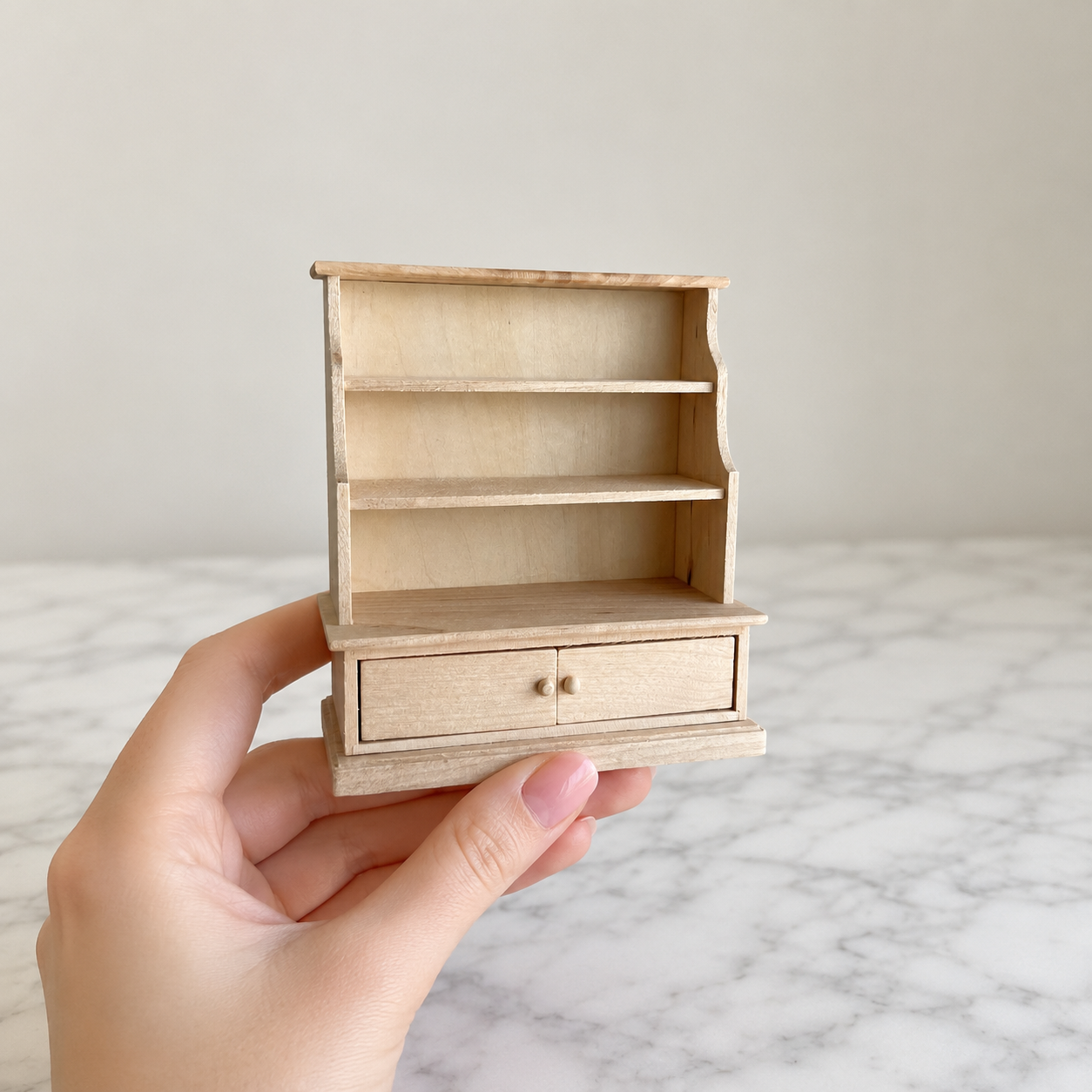 FDMINI Mini DIY Unfinished Wood Furniture – Paintable Miniature Bookshelf, Hutch, Cabinet & Wardrobe for 1:12 Scale Dollhouse, OB11 & BJD Scenes (7 Styles)