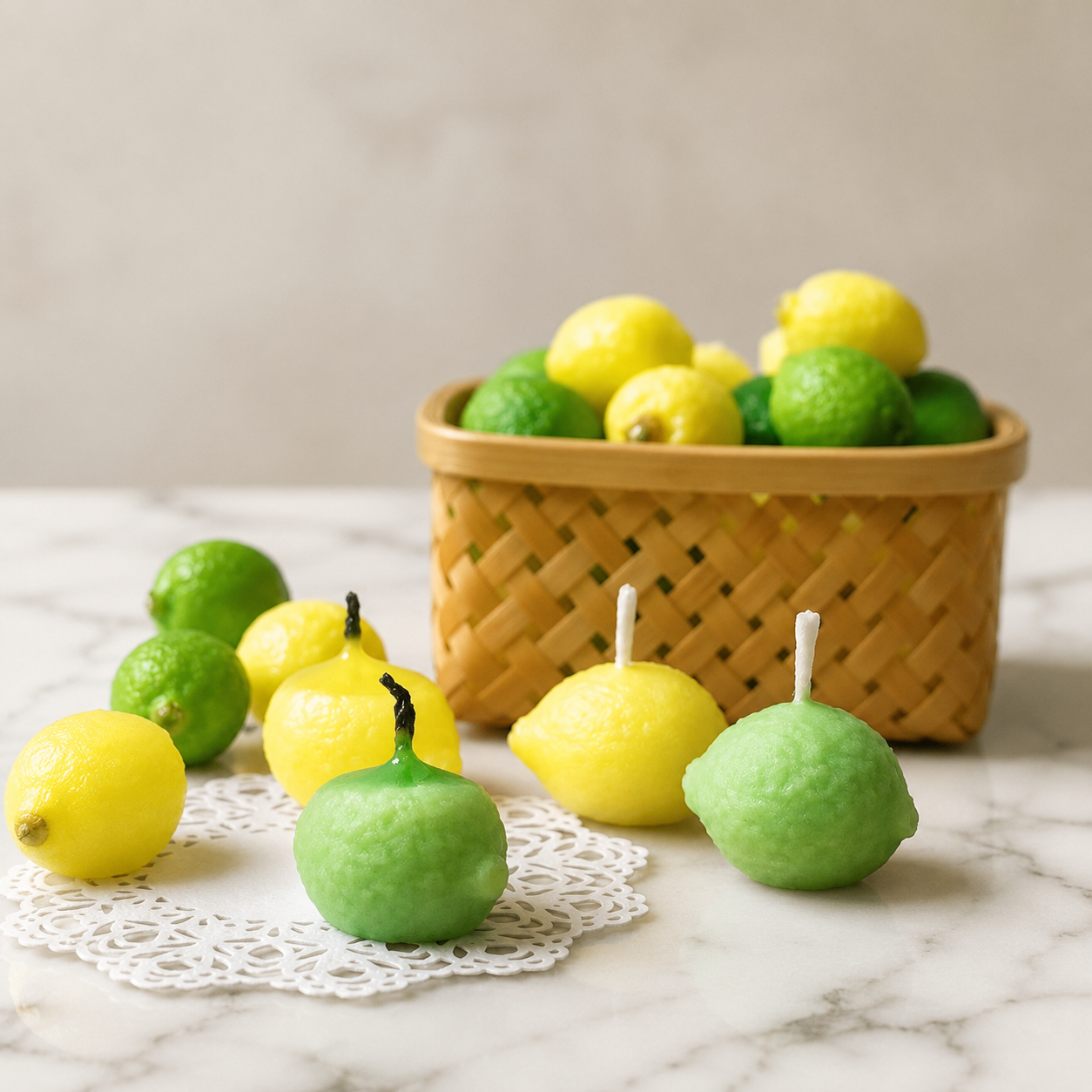 FDMINI Mini Lemon & Lime Candles – Set of 2 Handmade Miniature Fruit Candles for 1:6 1:8 1:12 Scale Dollhouse, BJD & Blythe Scenes