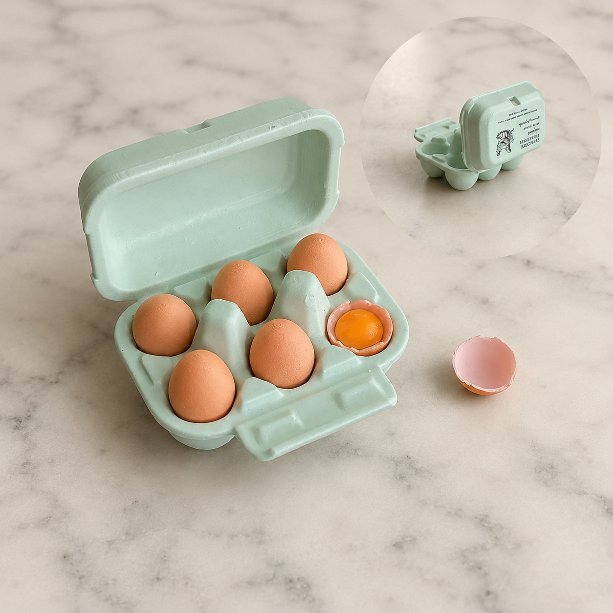 FDMINI Mini Egg Carton with Eggs – Miniature Realistic Egg Box Food Prop for 1/6 1/8 Scale Dollhouse & BJD Kitchen Scenes