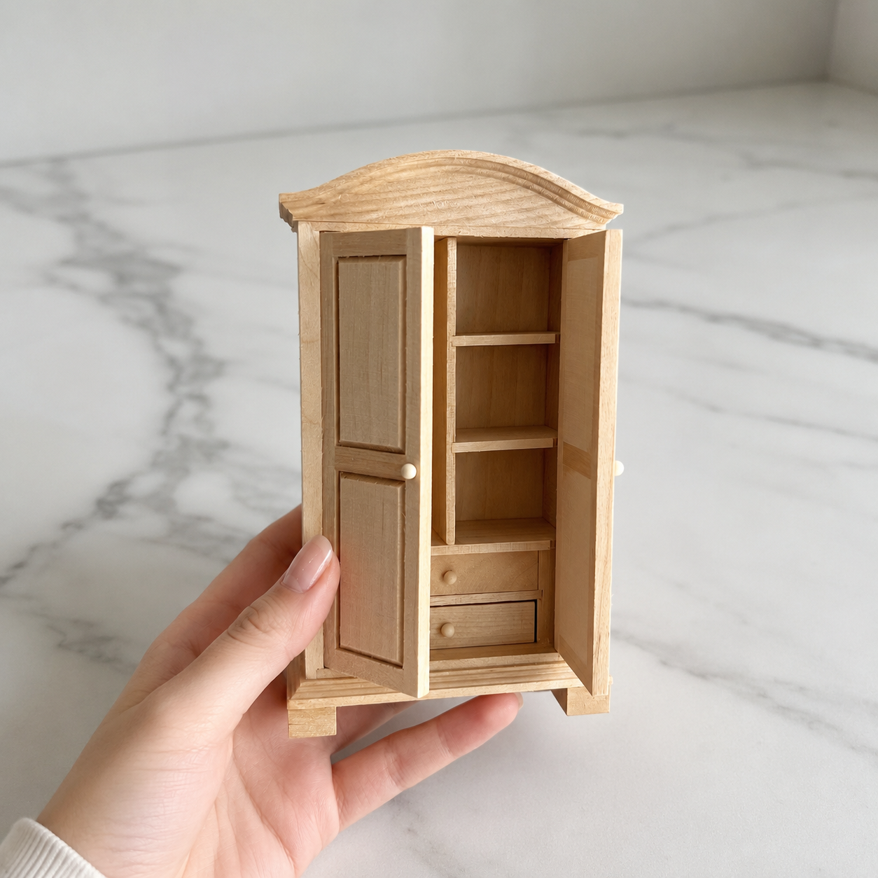 FDMINI Mini DIY Unfinished Wood Furniture – Paintable Miniature Bookshelf, Hutch, Cabinet & Wardrobe for 1:12 Scale Dollhouse, OB11 & BJD Scenes (7 Styles)