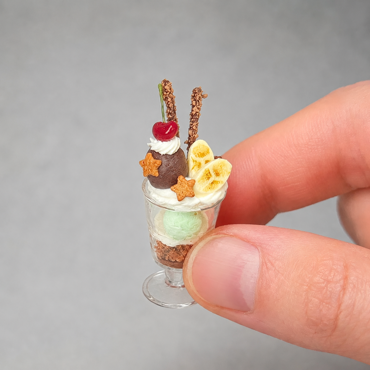 1:6 Scale Miniature Chocolate Mint Café Collection – 7 Styles Dollhouse Drip Cake, Chocolate Parfait, Cat Cookie Platter & Mint Latte, Handmade Polymer Clay Kawaii Food for Blythe BJD Diorama