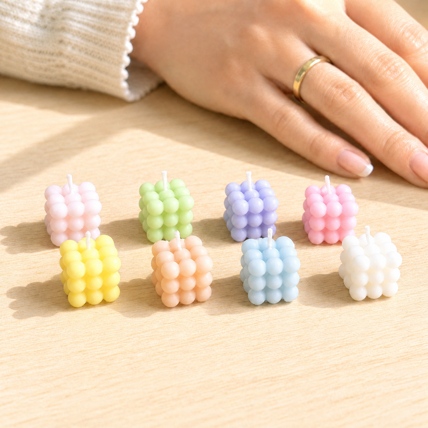 FDMINI Mini Bubble Cube Candles – Set of 8 Pastel Handmade Miniature Candles for 1:6 1:8 1:12 Scale Dollhouse, BJD & Blythe Scenes