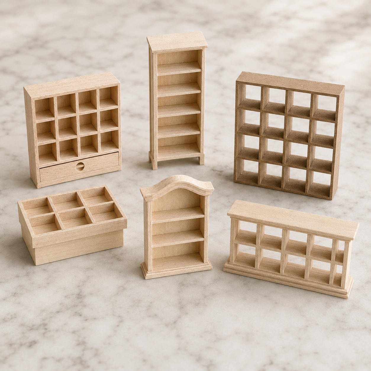 FDMINI Mini Unfinished Wood Furniture – DIY Miniature Bookshelf & Display Cabinet for 1:12 Scale Dollhouse, OB11 & BJD Scenes