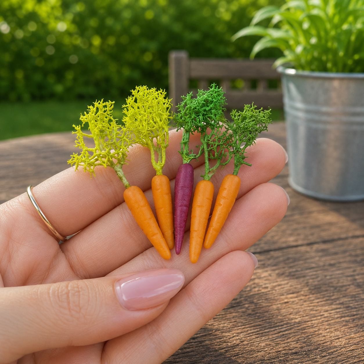 1:6 Scale Miniature Carrot Set – Dollhouse Realistic Orange & Purple Heirloom Carrot with Green Tops, Handmade Polymer Clay Garden Vegetable for Blythe BJD Diorama