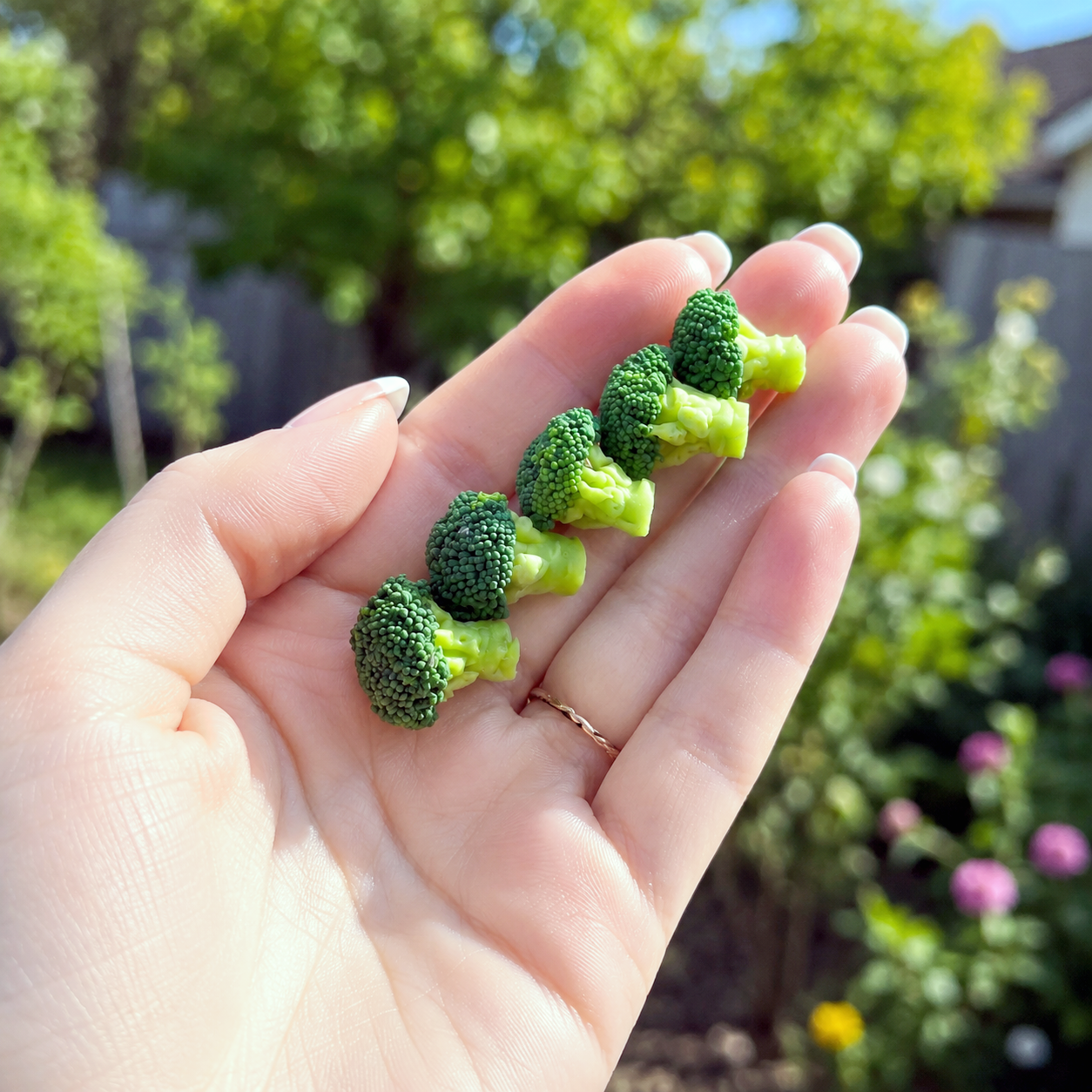 1:6 Scale Miniature Broccoli Basket Set – Dollhouse Realistic Chopped Broccoli Florets in Wicker Basket, Handmade Polymer Clay Kitchen Vegetable for Blythe BJD Diorama