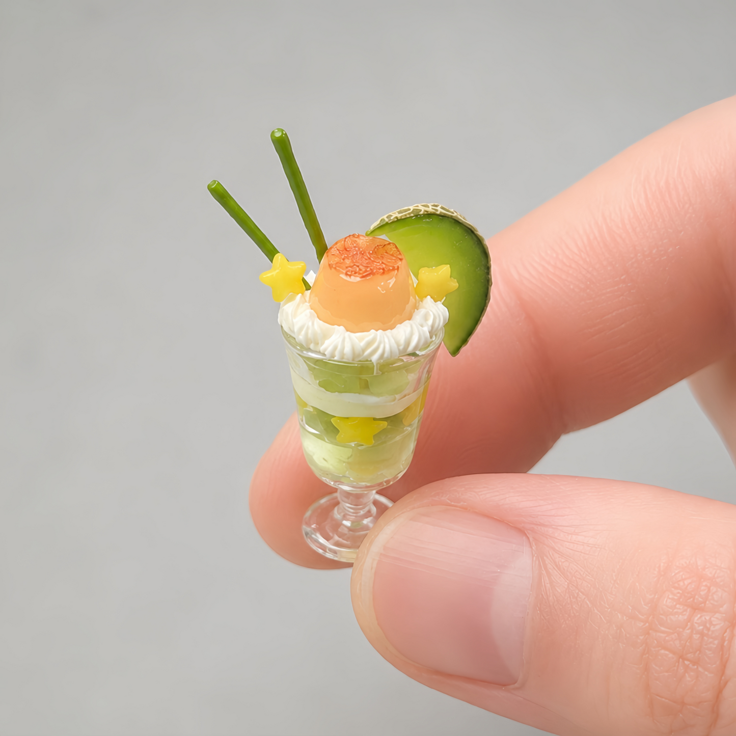 1:6 Scale Miniature Melon Café Collection – 8 Styles Dollhouse Cantaloupe Bowl, Melon Parfait, Jelly Platter & Fruit Tart, Handmade Polymer Clay Kawaii Food for Blythe BJD Diorama