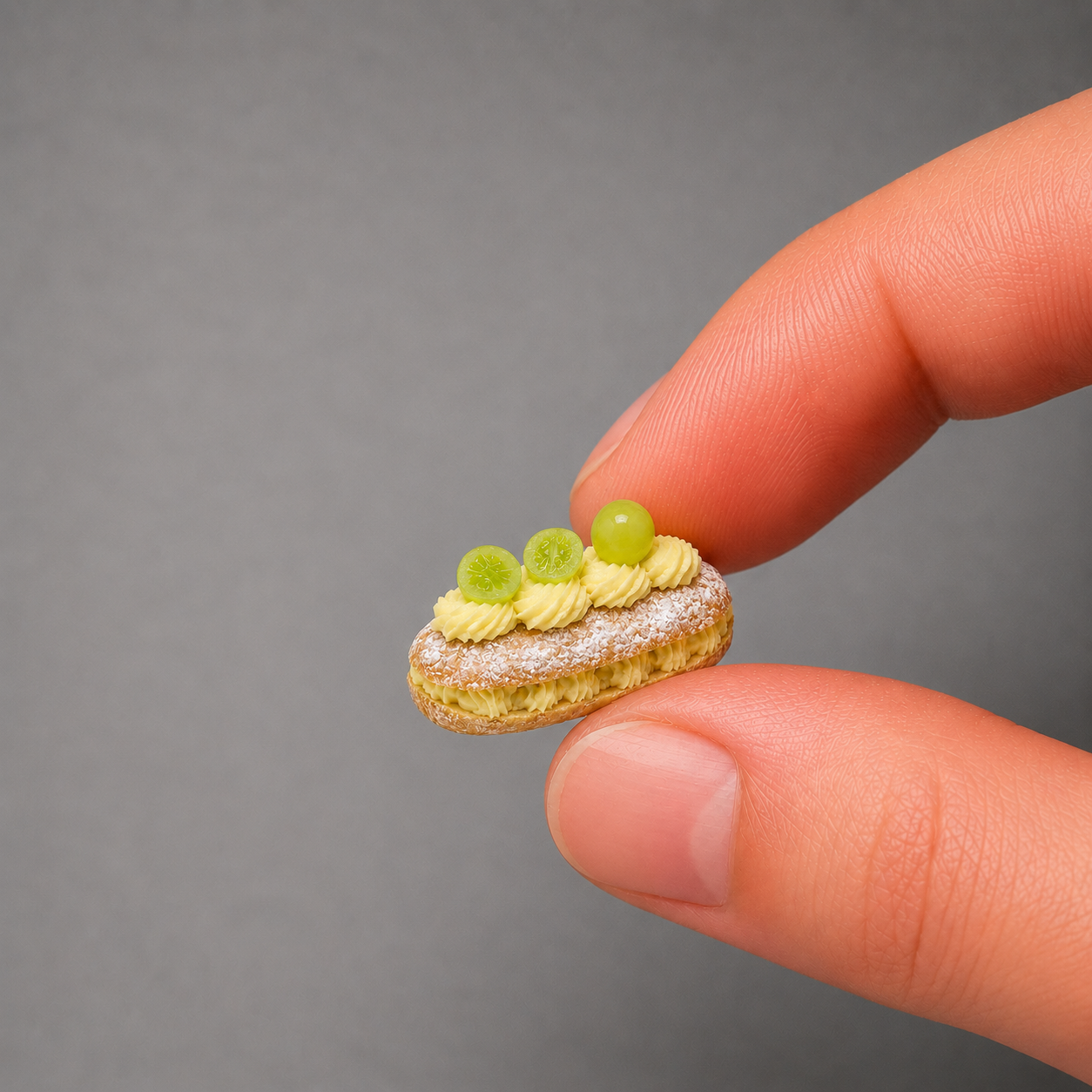 1:6 Scale Miniature Green Grape Jelly Café Set – Dollhouse Lime Parfait, Fig Cream Puff, Pastel Macarons & Grape Jelly Platter, Handmade Polymer Clay Bakery Food for Blythe BJD Diorama