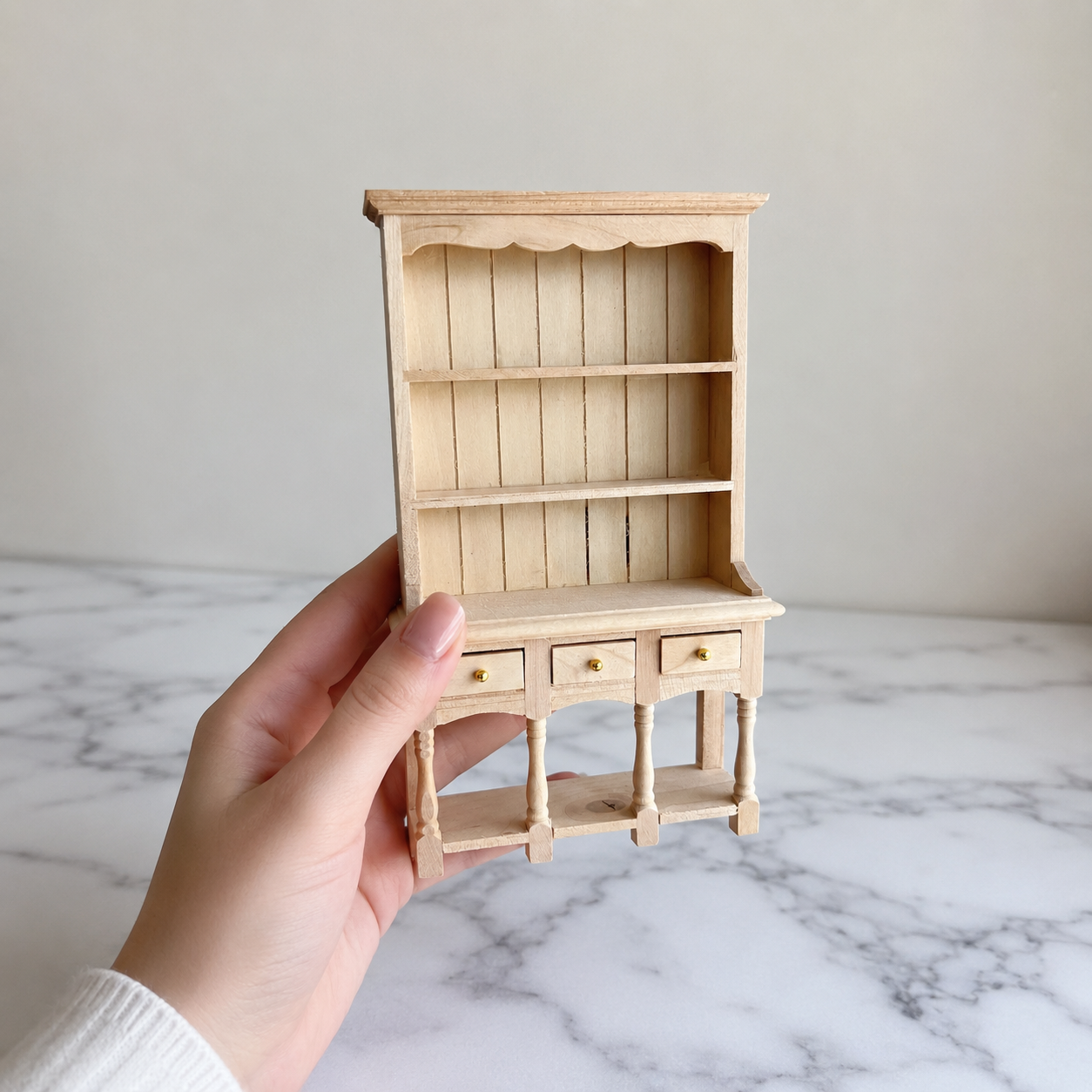 FDMINI Mini DIY Unfinished Wood Furniture – Paintable Miniature Bookshelf, Hutch, Cabinet & Wardrobe for 1:12 Scale Dollhouse, OB11 & BJD Scenes (7 Styles)