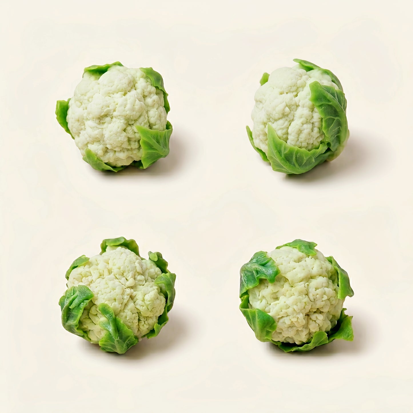 4Pcs Miniature Cauliflower Set – Hand-Sculpted 1:6 Scale Dollhouse Cauliflower with Textured Florets and Green Leaves, Realistic Tiny Vegetable for Blythe & Barbie Kitchen Dioramas, Resin Jewelry & Polymer Clay Food Miniatures