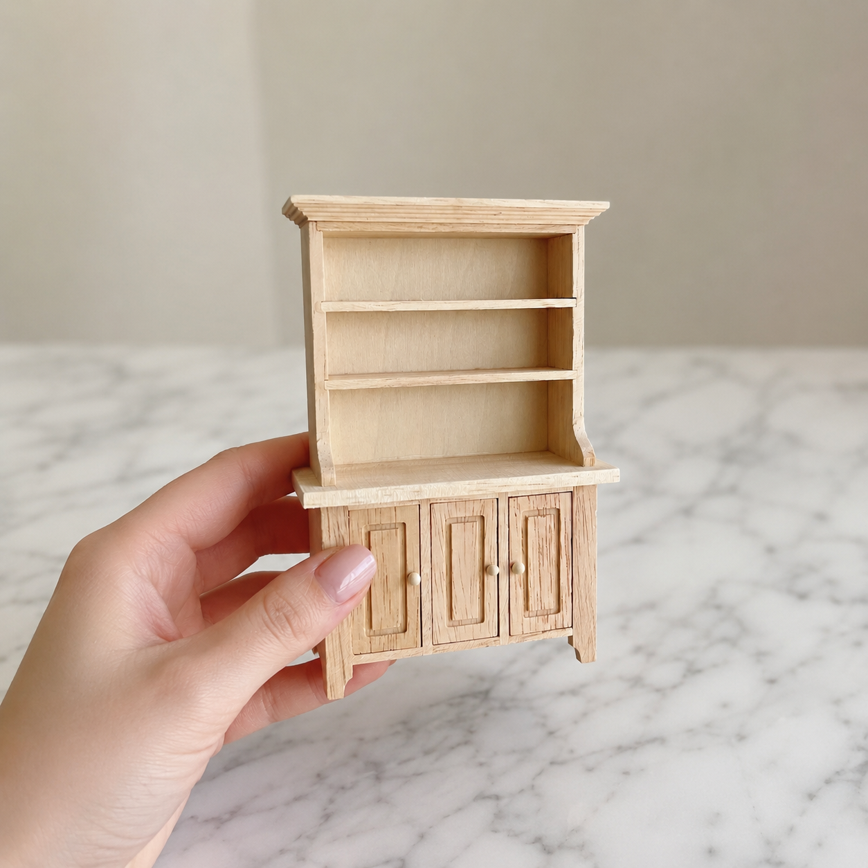 FDMINI Mini DIY Unfinished Wood Furniture – Paintable Miniature Bookshelf, Hutch, Cabinet & Wardrobe for 1:12 Scale Dollhouse, OB11 & BJD Scenes (7 Styles)