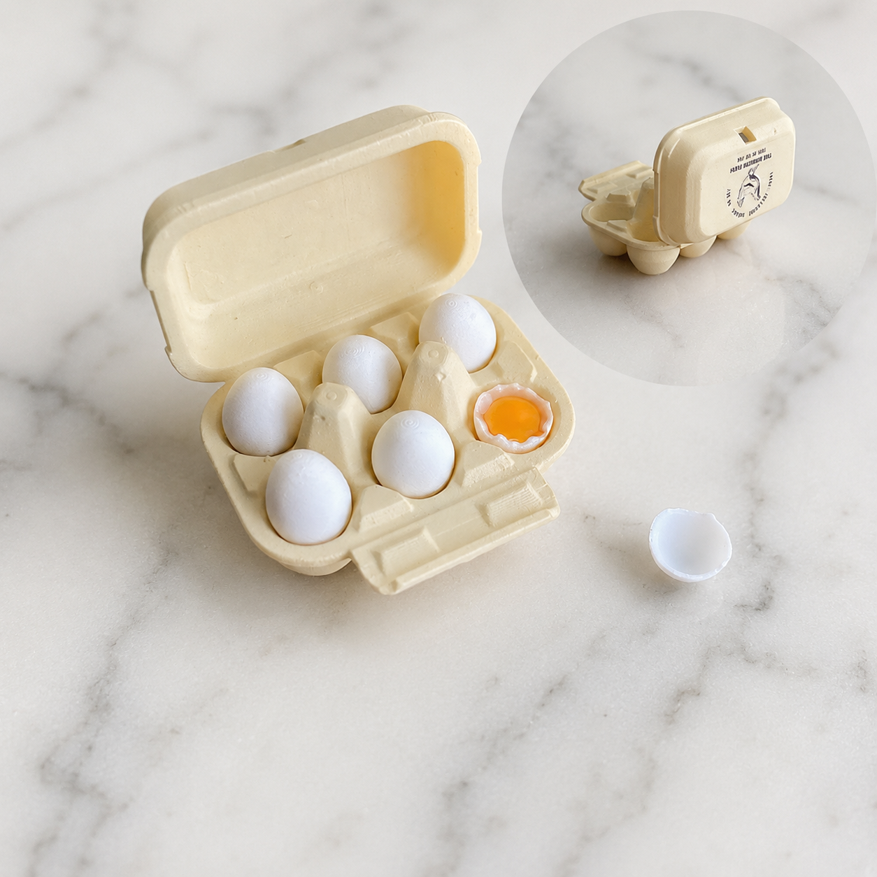 FDMINI Mini Egg Carton with Eggs – Miniature Realistic Egg Box Food Prop for 1/6 1/8 Scale Dollhouse & BJD Kitchen Scenes