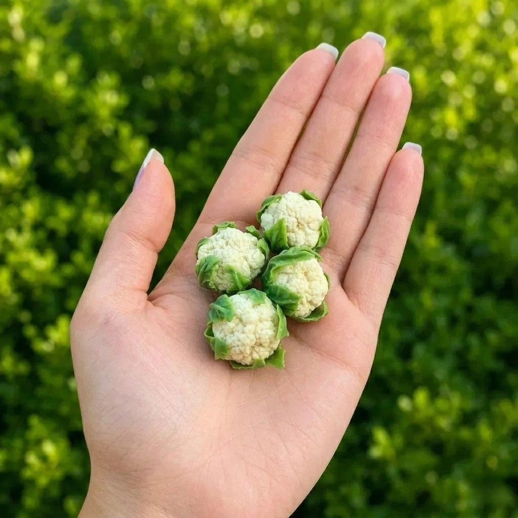 4Pcs Miniature Cauliflower Set – Hand-Sculpted 1:6 Scale Dollhouse Cauliflower with Textured Florets and Green Leaves, Realistic Tiny Vegetable for Blythe & Barbie Kitchen Dioramas, Resin Jewelry & Polymer Clay Food Miniatures
