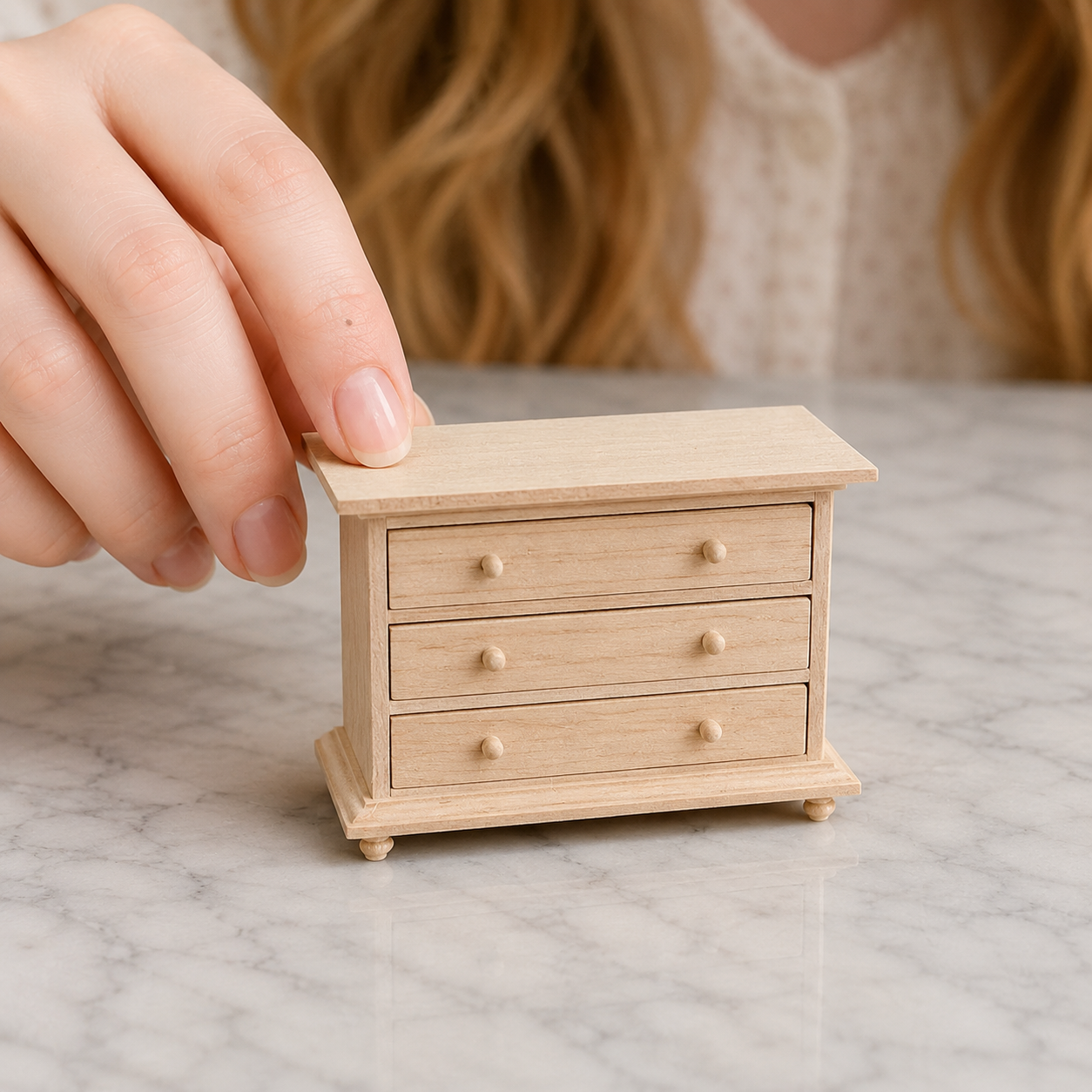 FDMINI Mini DIY Unfinished Wood Furniture – Paintable Miniature Dresser, Desk & Cabinet for 1:12 Scale Dollhouse, OB11 & BJD Scenes (9 Styles)