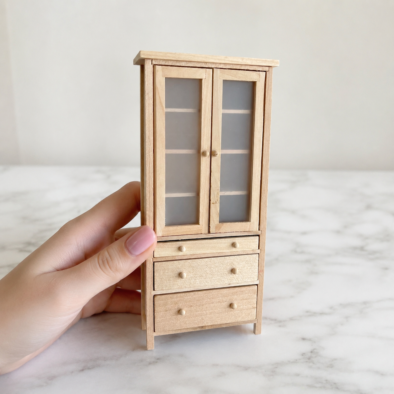 FDMINI Mini DIY Unfinished Wood Furniture – Paintable Miniature Bookshelf, Hutch, Cabinet & Wardrobe for 1:12 Scale Dollhouse, OB11 & BJD Scenes (7 Styles)