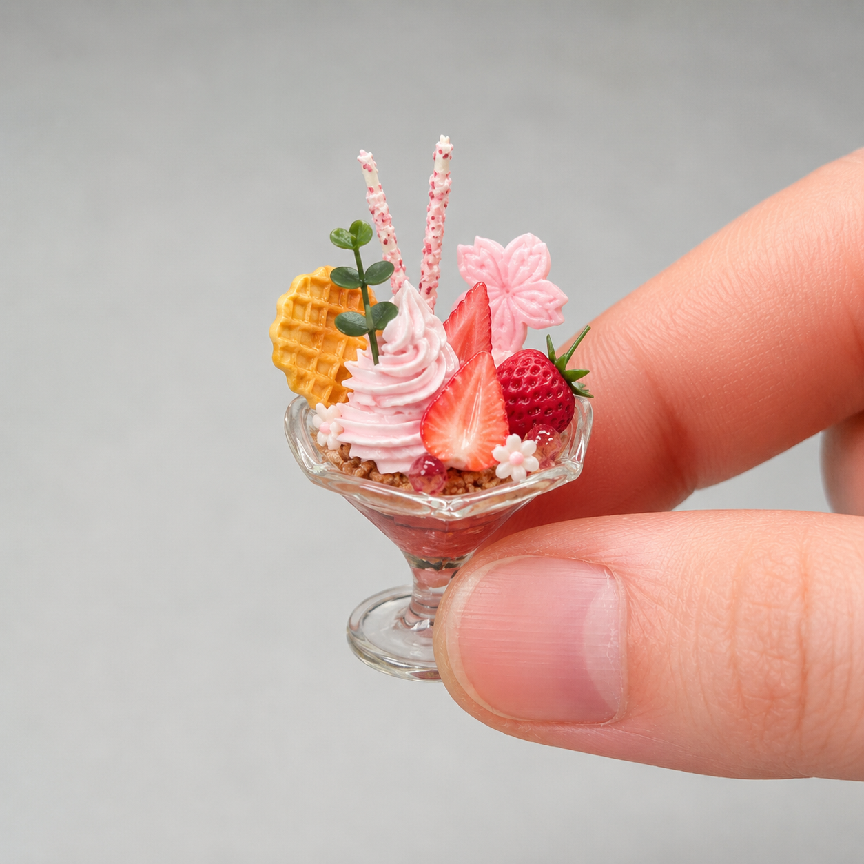 1:6 Scale Miniature Sundae Cup Collection – 4 Styles Dollhouse Ice Cream Parfait with Strawberry, Fig & Sakura, Handmade Polymer Clay Café Food for Blythe BJD Diorama