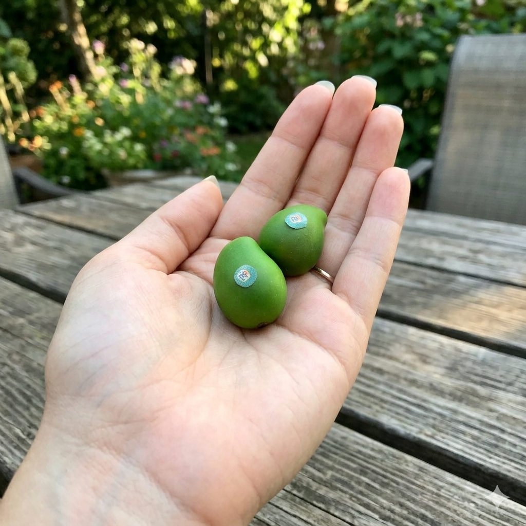 1:6 Scale Miniature Green Mango – Dollhouse Realistic Thai Green Mango with Price Sticker, Handmade Polymer Clay Tropical Fruit for Blythe BJD Diorama