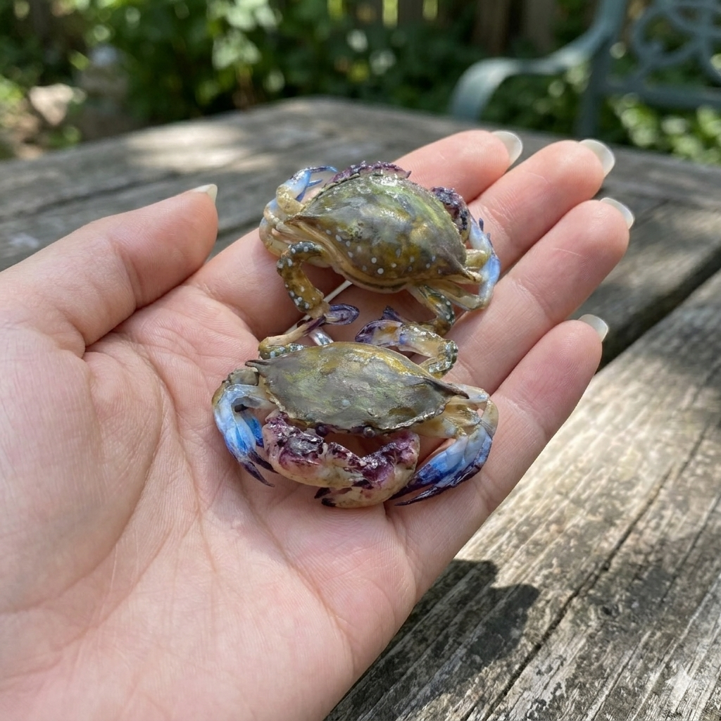 1:6 Scale Miniature Blue Crab – Dollhouse Realistic Purple Blue Mud Crab Seafood, Handmade Polymer Clay Asian Market Kitchen Food for Blythe BJD Diorama
