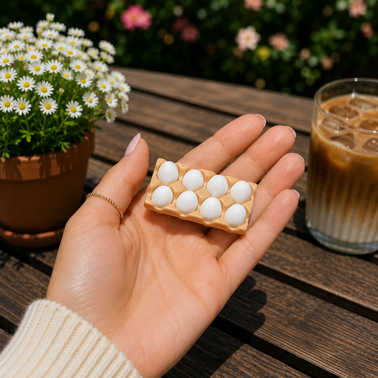 1:6 Scale Miniature Egg Carton Set – Dollhouse Realistic Brown & White Eggs in Tray, Handmade Polymer Clay Kitchen Food for Blythe BJD Diorama