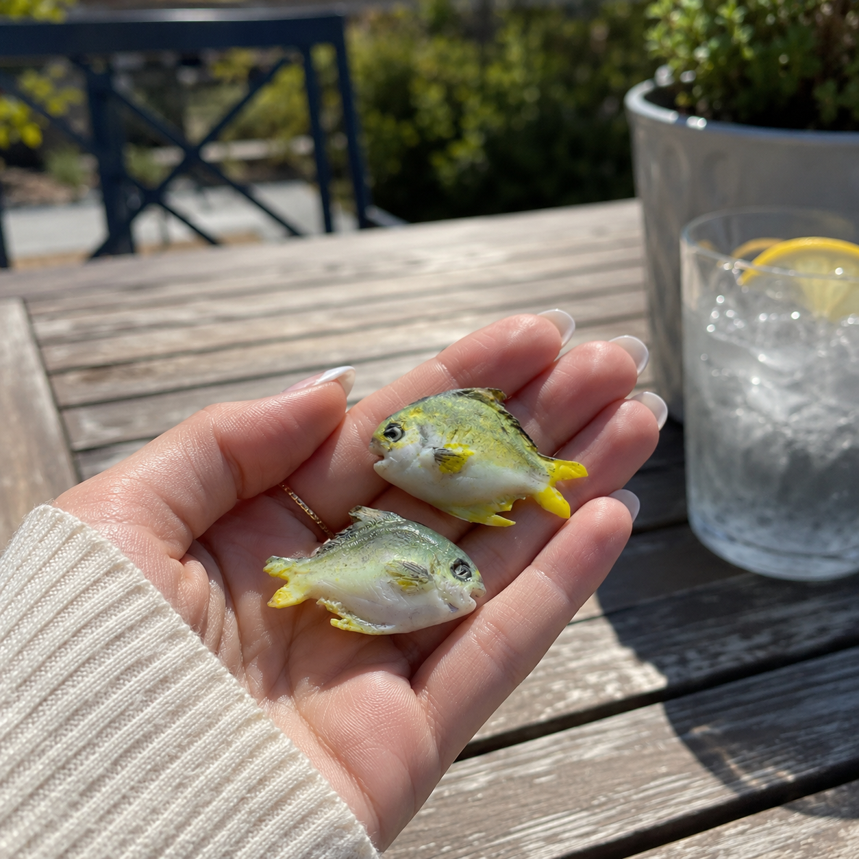 1:6 Scale Miniature Pompano Fish – Dollhouse Realistic Green Yellow Flatfish Seafood, Handmade Polymer Clay Asian Market Kitchen Food for Blythe BJD Diorama