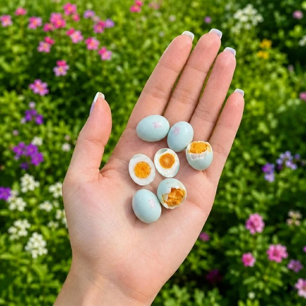 7Pcs Miniature Salted Duck Egg Set – Hand-Sculpted 1:6 Scale Chinese Salted Eggs, Whole, Halved and Cracked with Golden Yolk, Realistic Tiny Asian Food for Blythe & Barbie Dioramas, Resin Jewelry & Polymer Clay Food