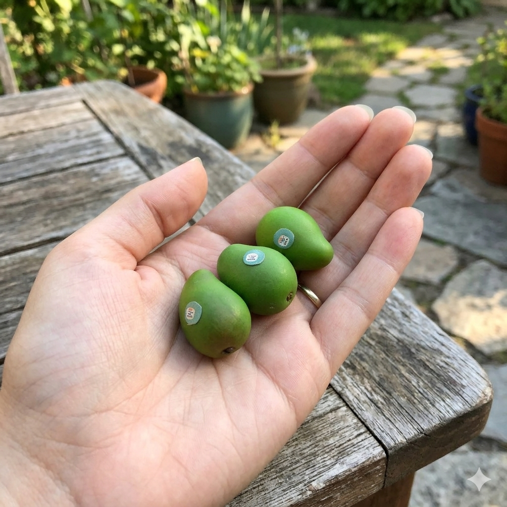 1:6 Scale Miniature Green Mango – Dollhouse Realistic Thai Green Mango with Price Sticker, Handmade Polymer Clay Tropical Fruit for Blythe BJD Diorama