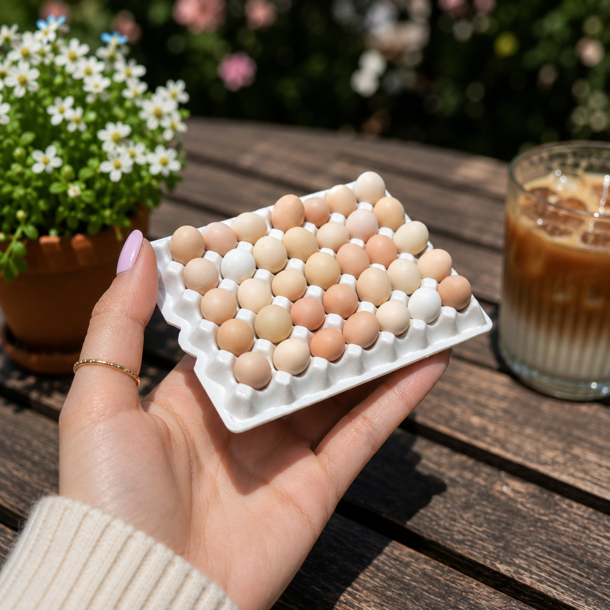 1:6 Scale Miniature Egg Carton Set – Dollhouse Realistic Brown & White Eggs in Tray, Handmade Polymer Clay Kitchen Food for Blythe BJD Diorama