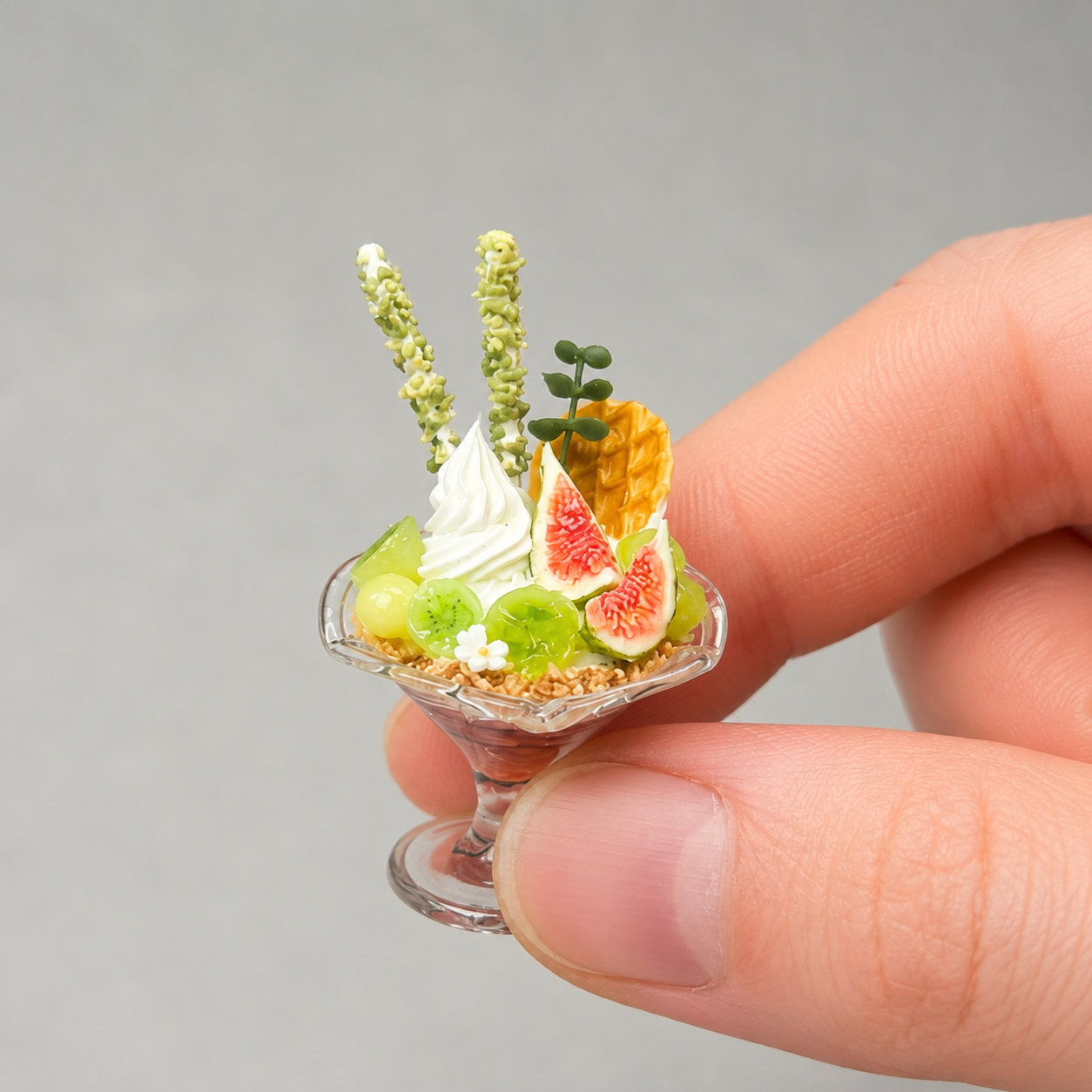 1:6 Scale Miniature Sundae Cup Collection – 4 Styles Dollhouse Ice Cream Parfait with Strawberry, Fig & Sakura, Handmade Polymer Clay Café Food for Blythe BJD Diorama
