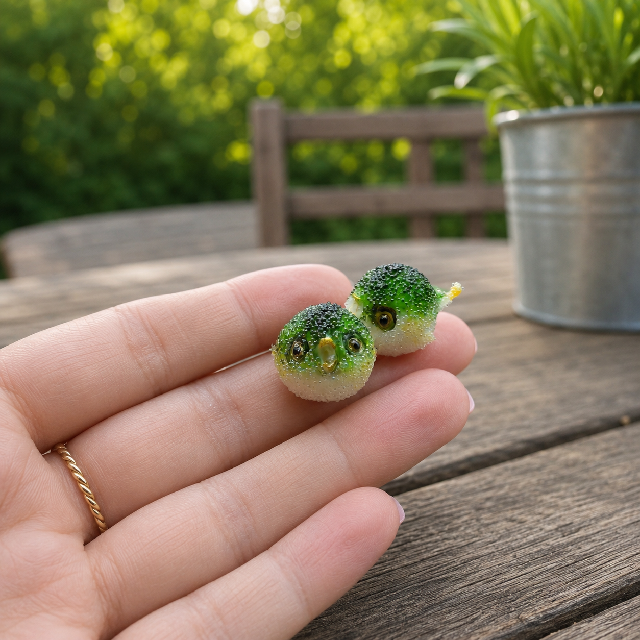 1:6 Scale Miniature Puffer Fish – Dollhouse Realistic Green Blowfish Ocean Sea Animal, Handmade Polymer Clay Aquarium Décor for Blythe BJD Diorama