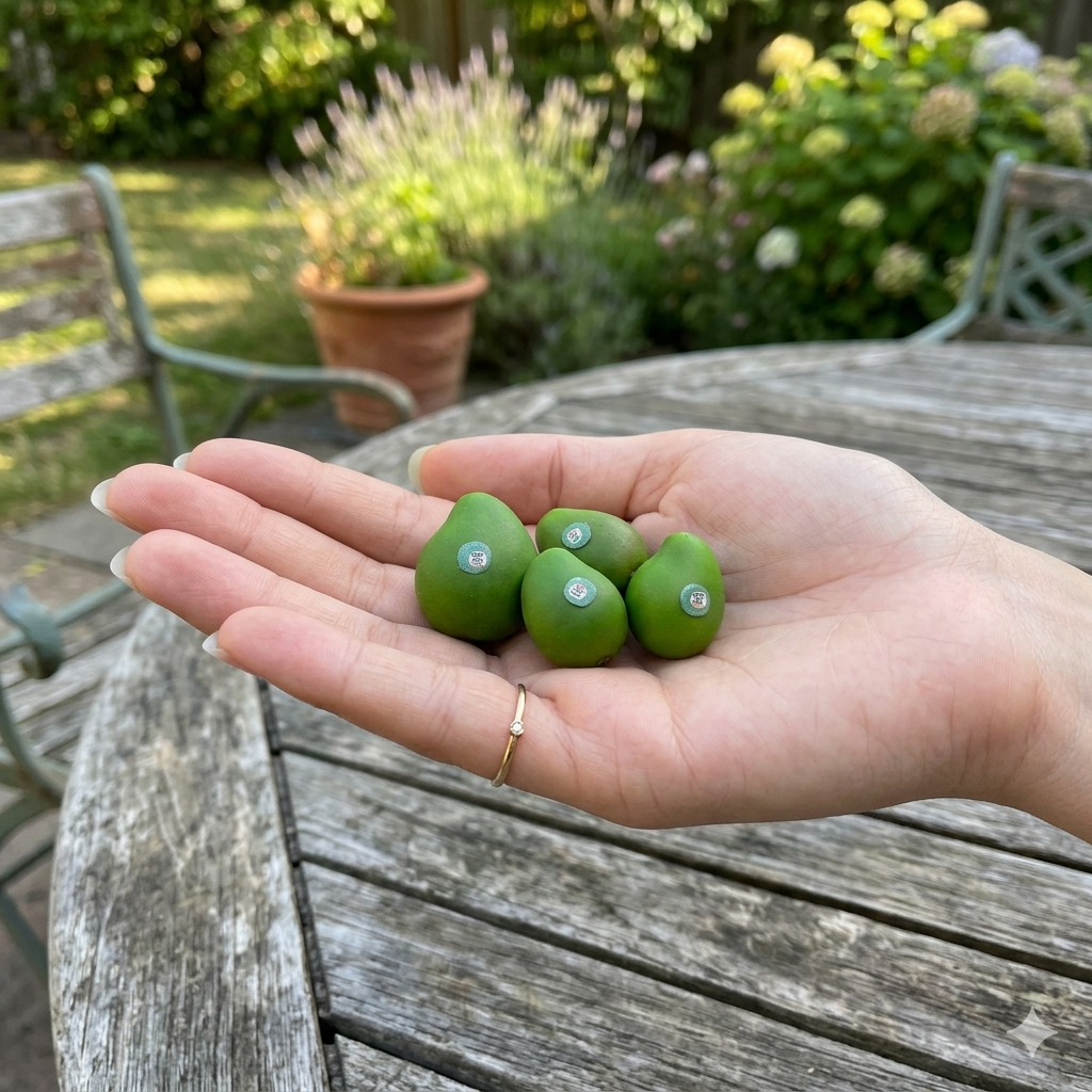 1:6 Scale Miniature Green Mango – Dollhouse Realistic Thai Green Mango with Price Sticker, Handmade Polymer Clay Tropical Fruit for Blythe BJD Diorama