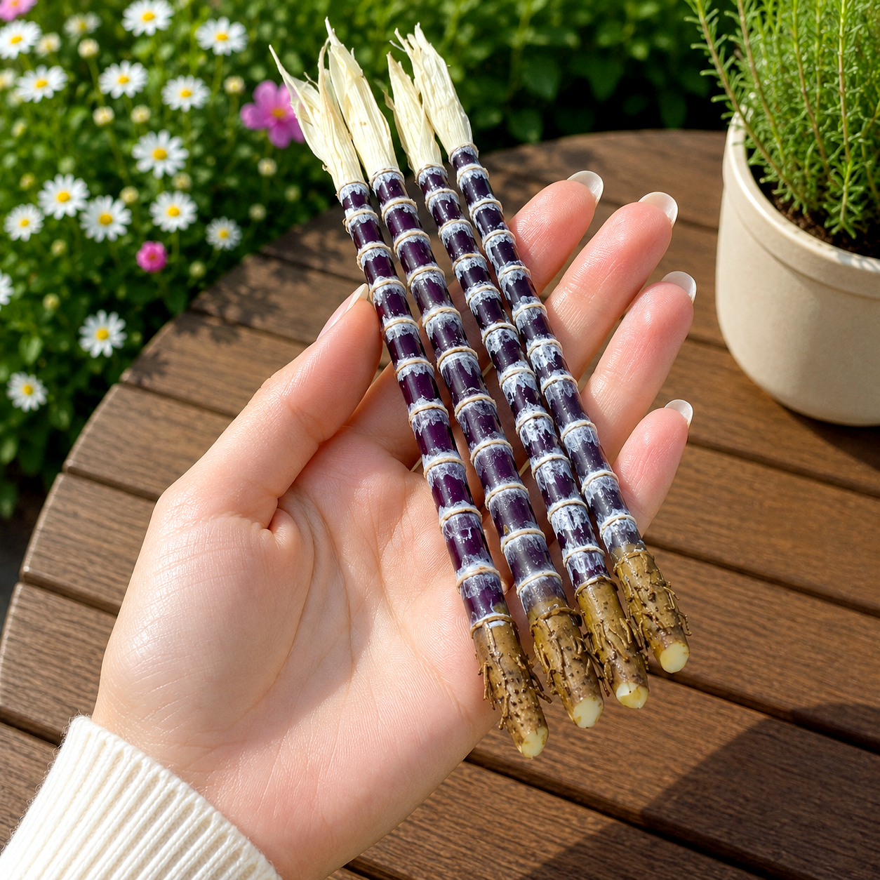 1:6 Scale Miniature Purple Sugar Cane Set – Dollhouse Realistic Tropical Sugarcane Stalk, Handmade Polymer Clay Asian Market Food for Blythe BJD Diorama