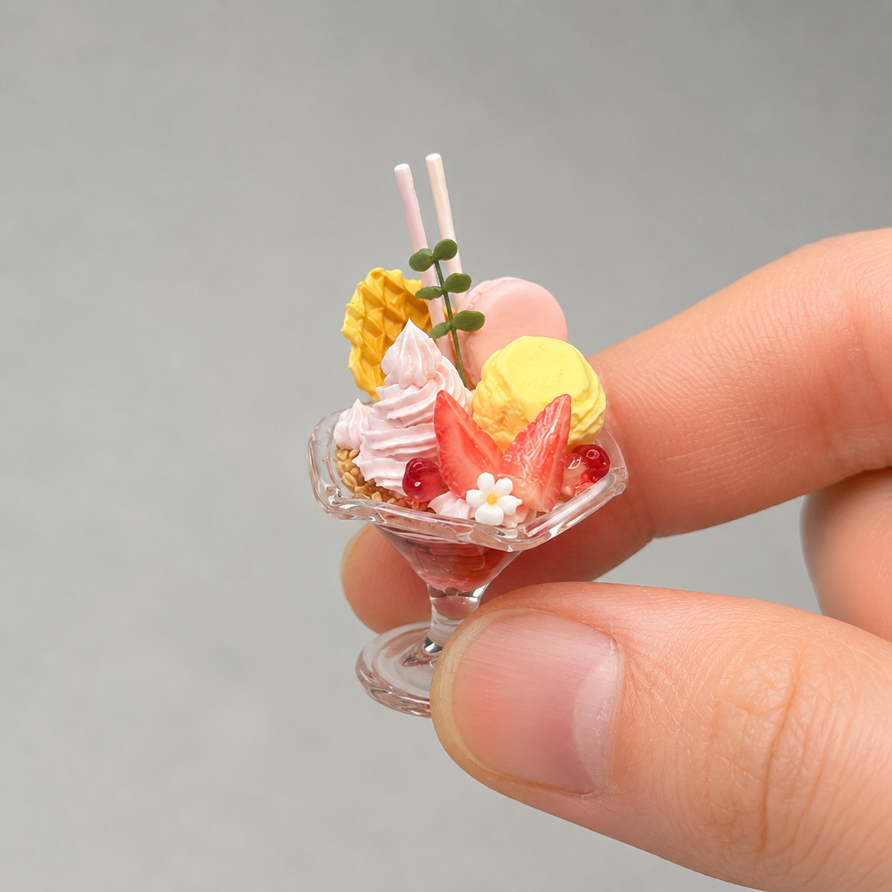 1:6 Scale Miniature Sundae Cup Collection – 4 Styles Dollhouse Ice Cream Parfait with Strawberry, Fig & Sakura, Handmade Polymer Clay Café Food for Blythe BJD Diorama