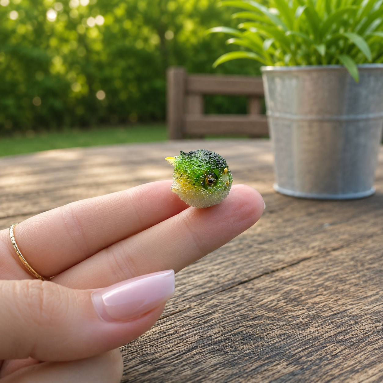 1:6 Scale Miniature Puffer Fish – Dollhouse Realistic Green Blowfish Ocean Sea Animal, Handmade Polymer Clay Aquarium Décor for Blythe BJD Diorama