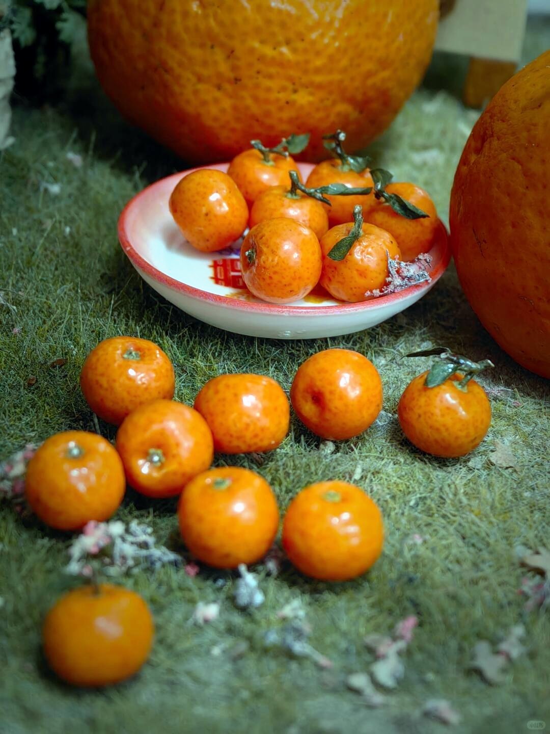 8Pcs Miniature Mandarin Orange Set – Hand-Sculpted 1:6 Scale Dollhouse Tangerines with Leaves, Realistic Tiny Citrus for Blythe & Barbie Dioramas, Lunar New Year Decor, Resin Jewelry & Polymer Clay Food Miniatures