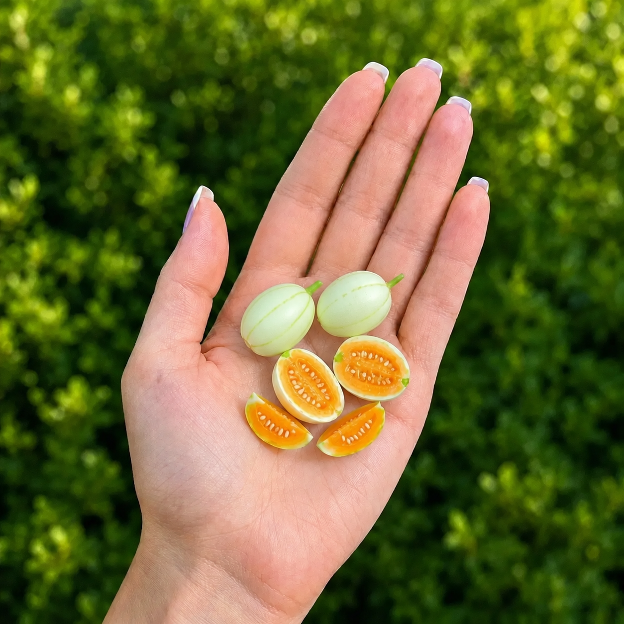 6Pcs Miniature Melon Set – Hand-Sculpted 1:6 Scale Cantaloupe, Whole, Halved and Wedged with Cross-Section Seeds, Realistic Tiny Orange-Flesh Fruit for Blythe & Barbie Dioramas, Resin Jewelry & Polymer Clay Food