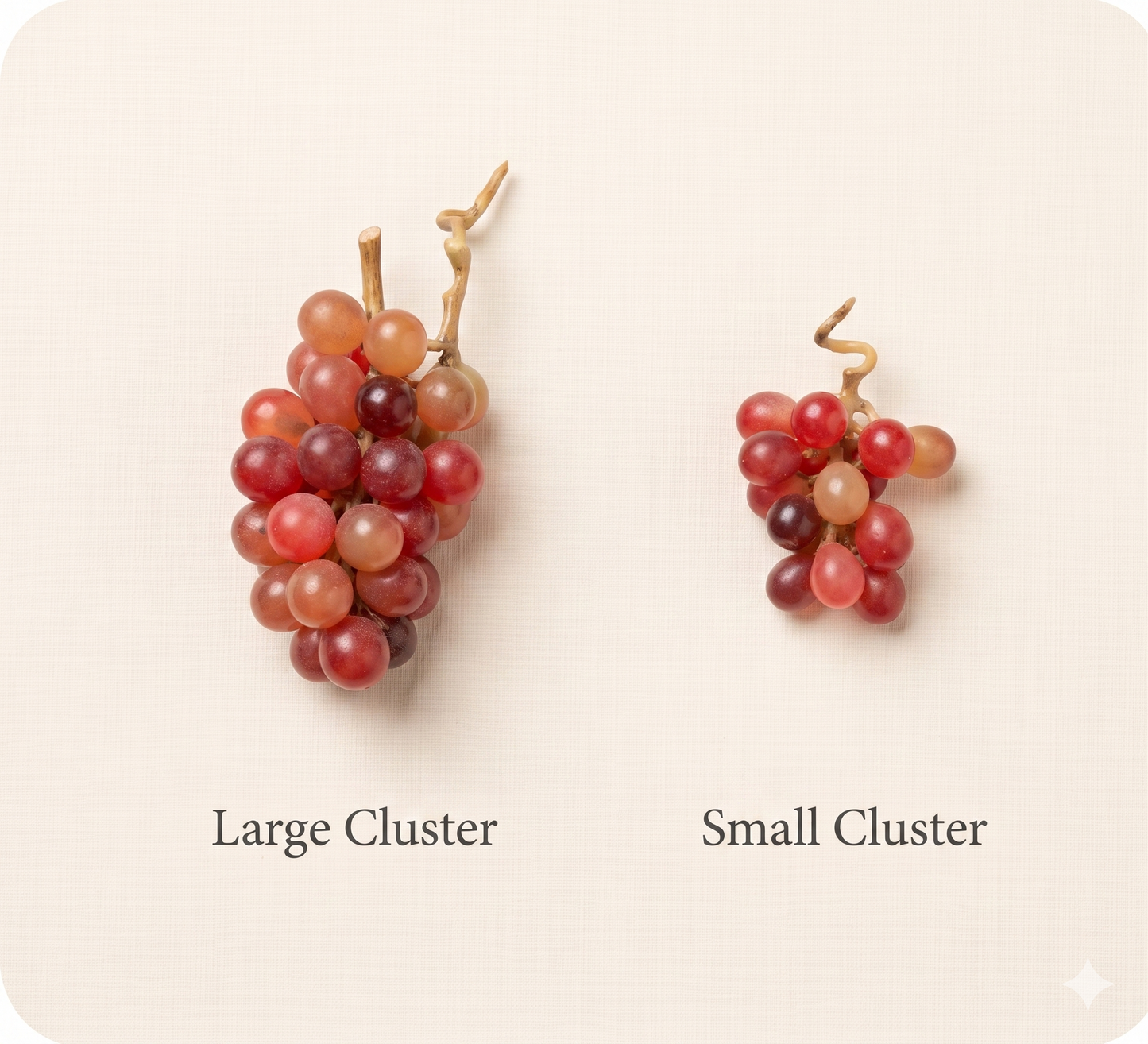 2Pcs Miniature Red Grapes Cluster – Hand-Sculpted 1:12 Scale Dollhouse Grapes with Realistic Vine Stem, Tiny Fake Fruit for Dioramas & Polymer Clay Food Miniatures (Large / Small)