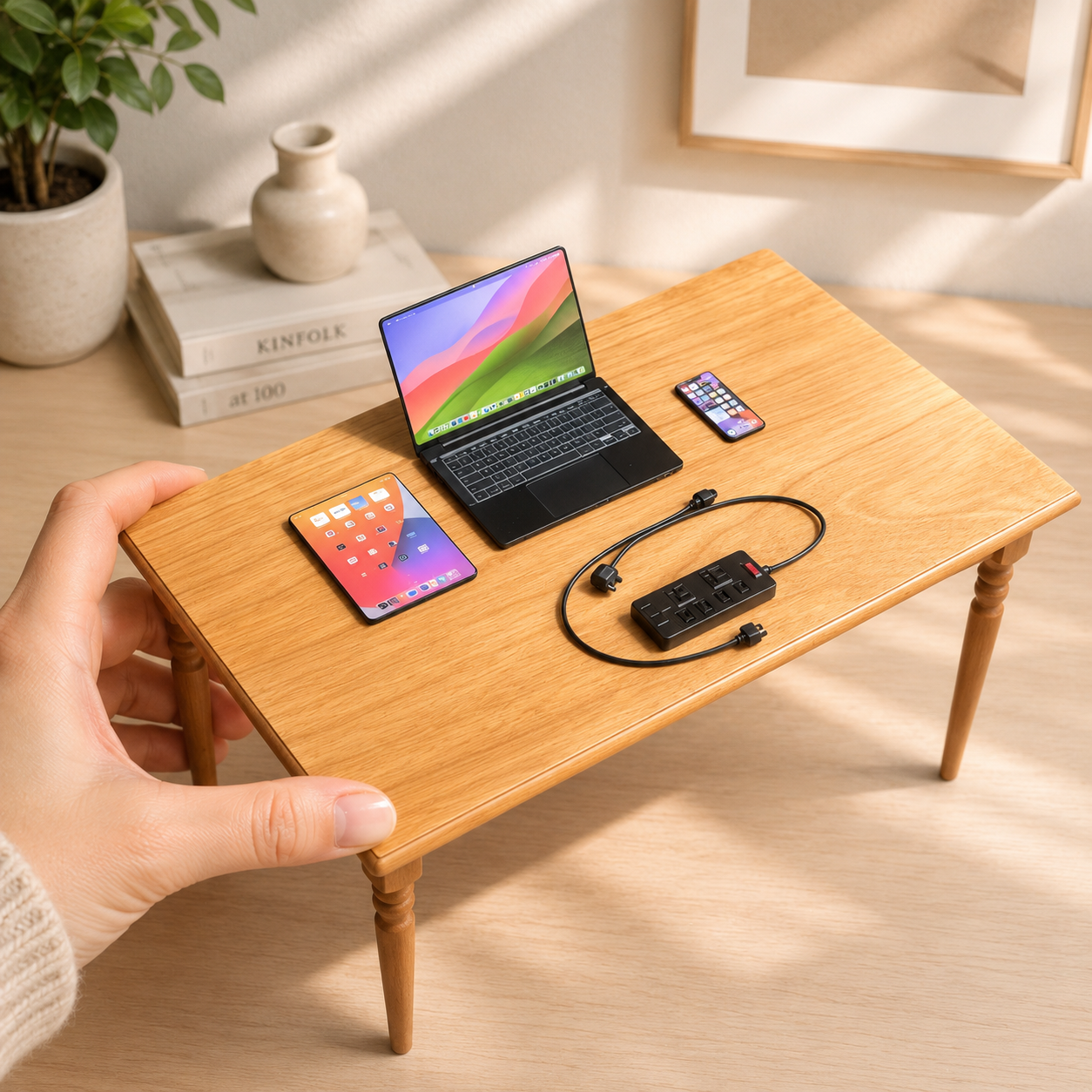 1:6 Scale Miniature Modern Tech Set - Dollhouse Laptop, Tablet, Smartphone & Power Strip - Realistic Office Accessories (Black Edition)